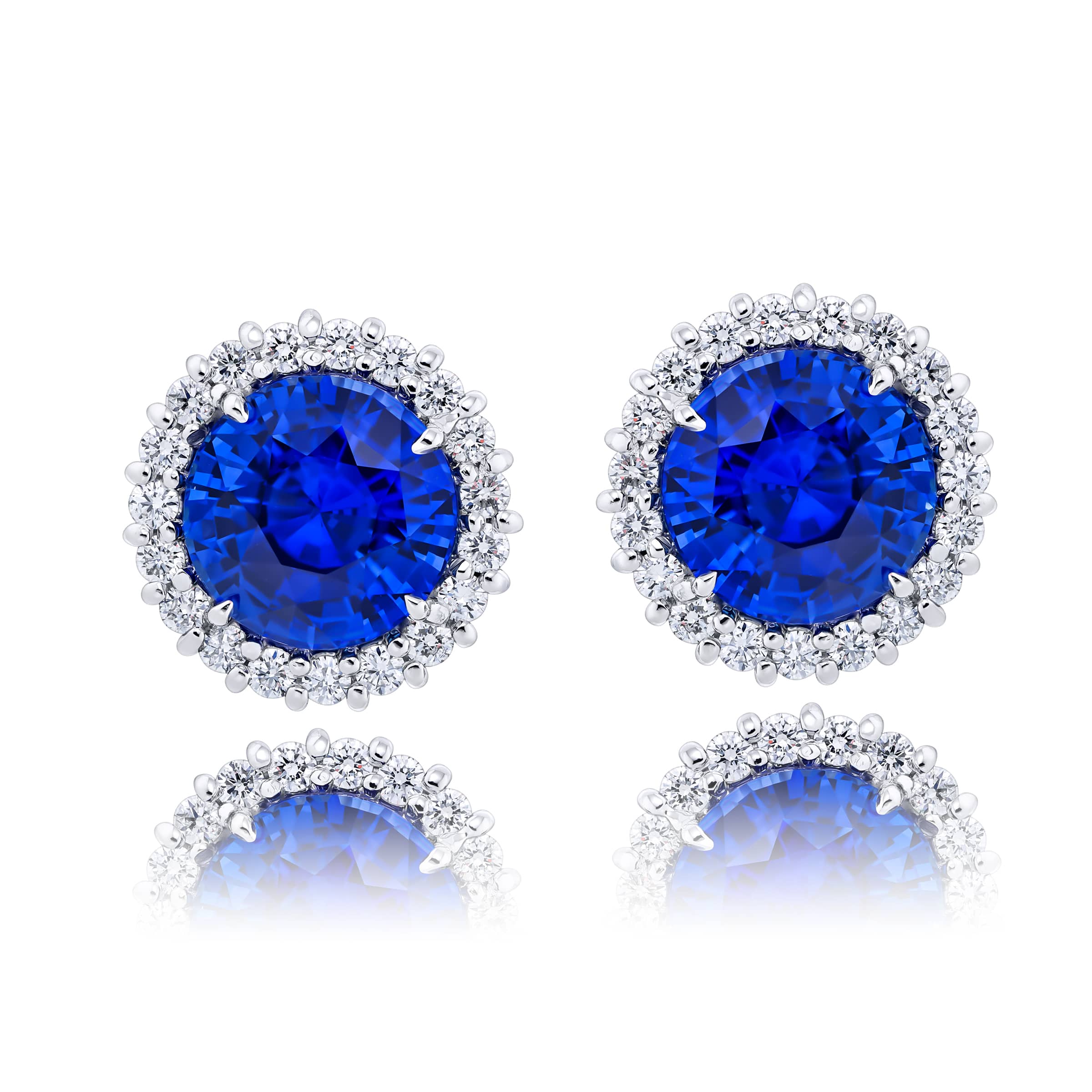 Platinum Round Sapphire Certified Stud Earrings