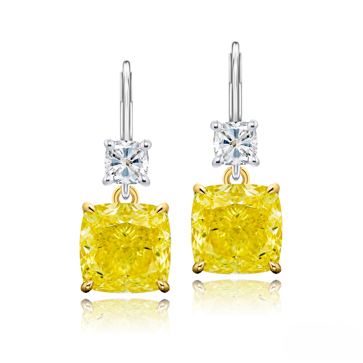Platinum Cushion-Cut Fancy Yellow Diamond Certified Drop Earrings