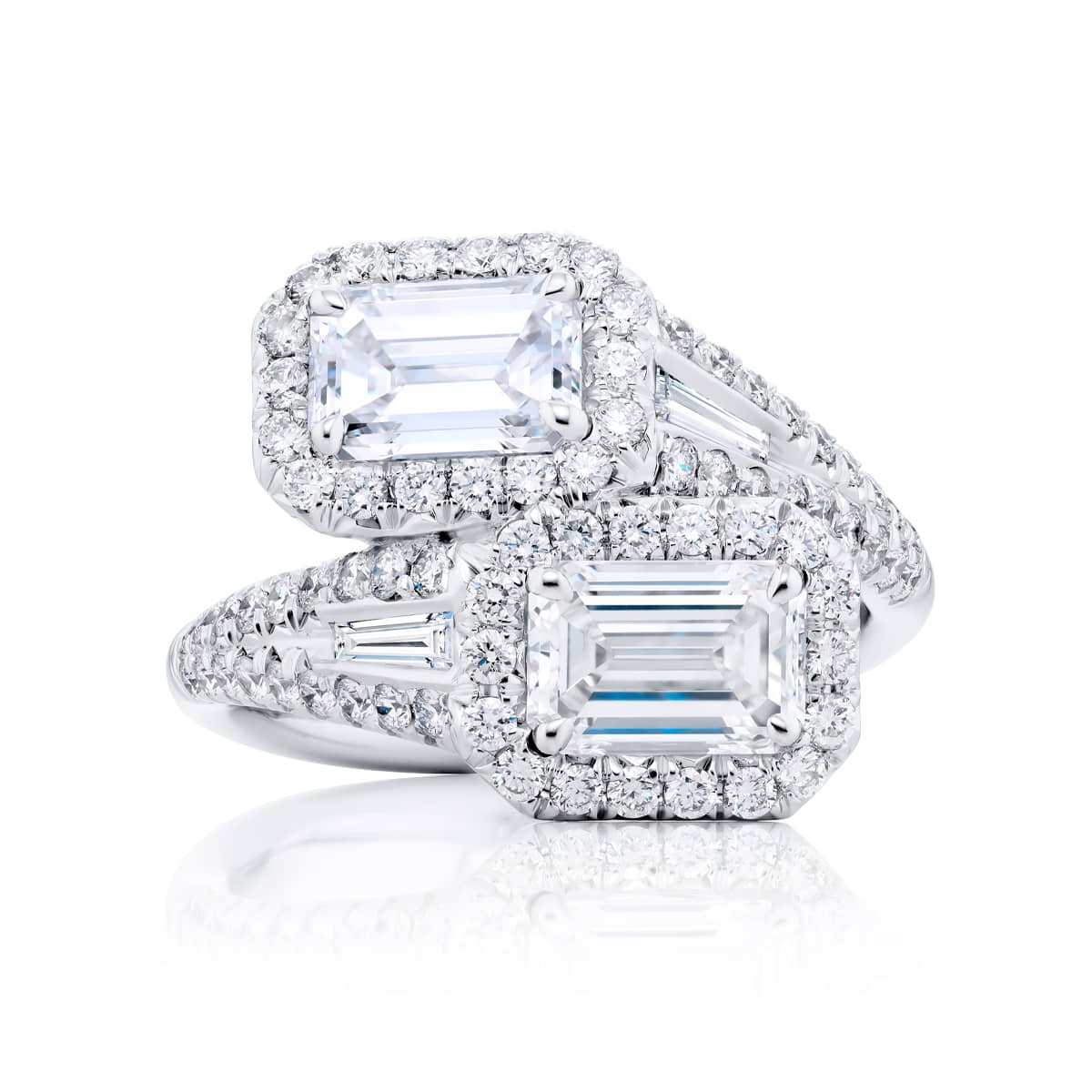 Platinum Emerald-Cut Diamond Certified Twogether Ring