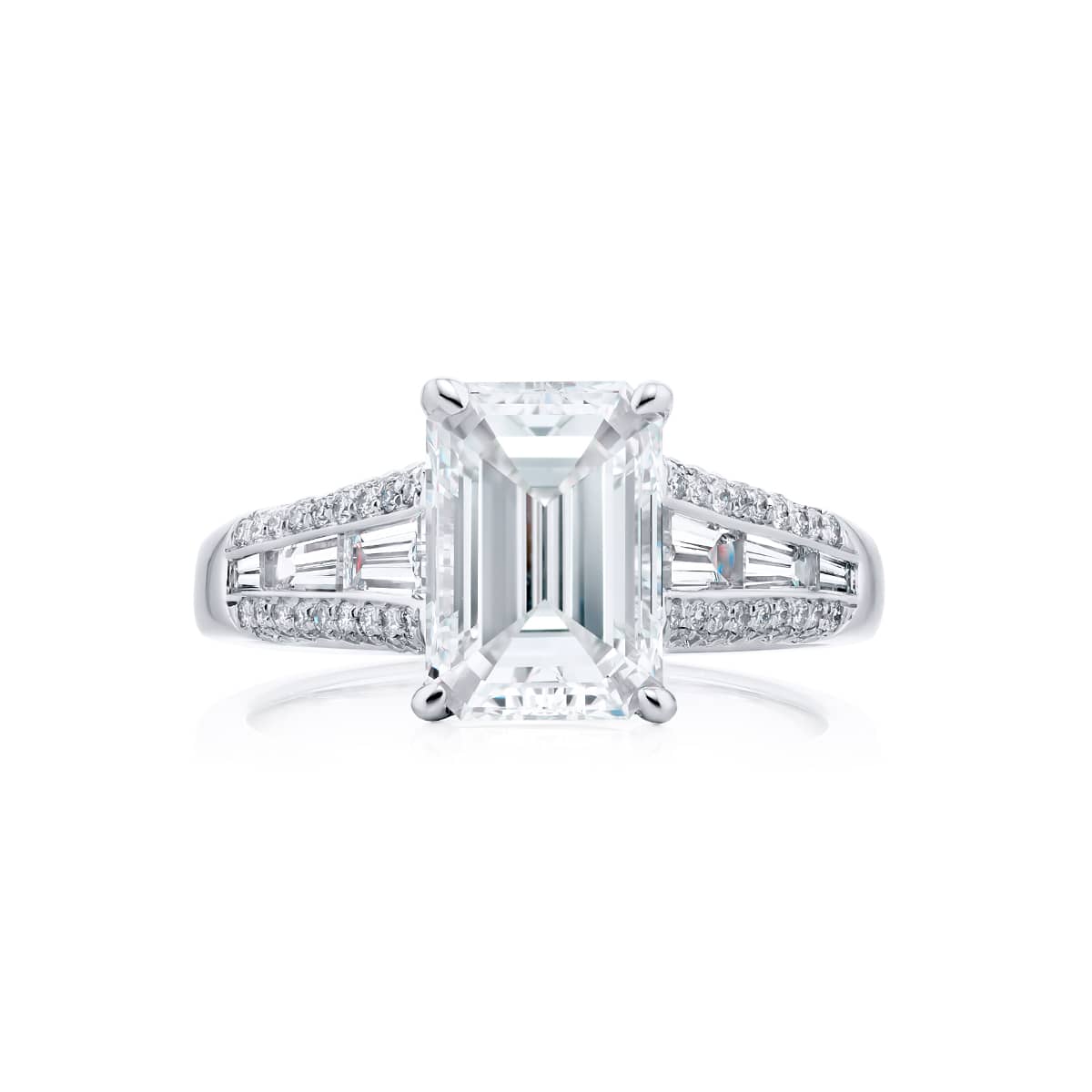 Platinum Emerald-Cut Diamond GIA Certified Micro Pav? Engagement Ring