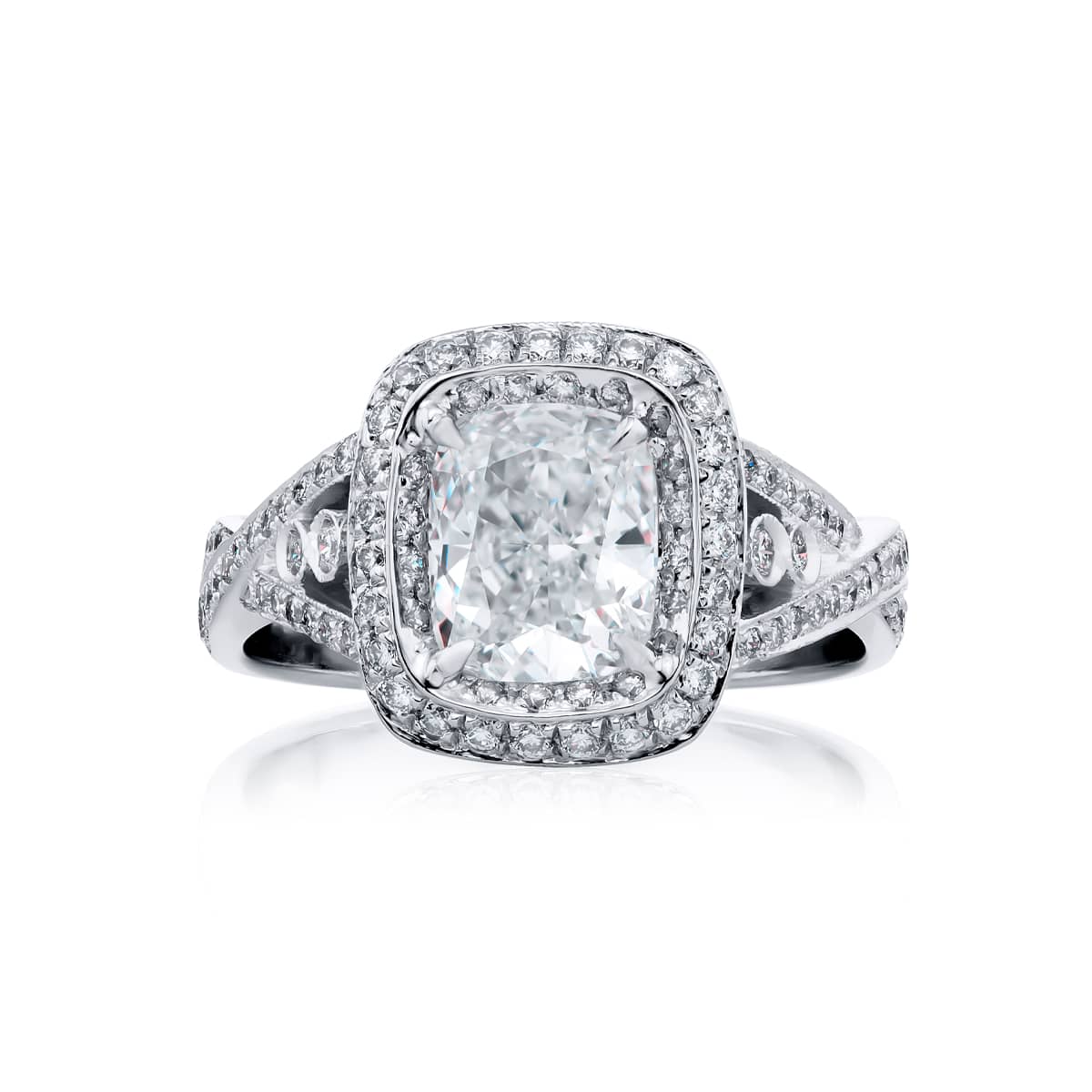 Platinum Cushion-Cut Diamond GIA Certified Micro Pav? Engagement Ring