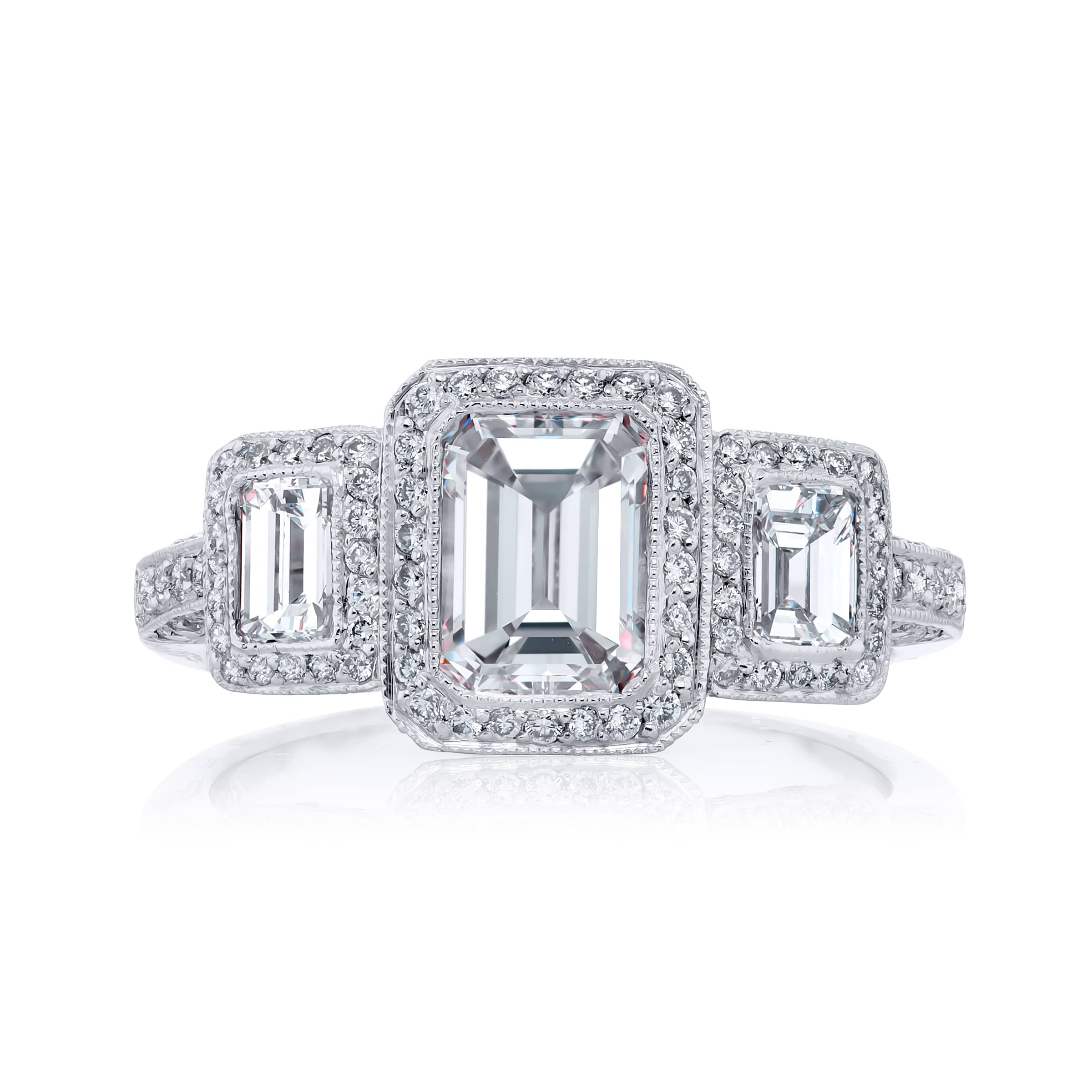 Platinum Emerald-Cut Diamond GIA Certified Micro Pav? Engagement Ring