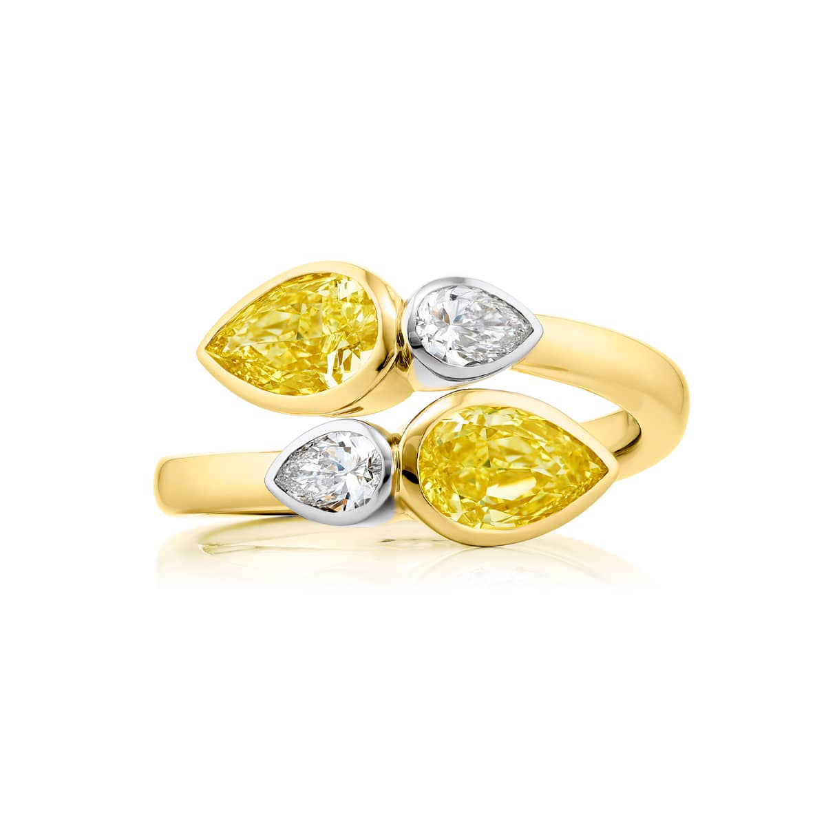 18K Yellow Gold Pear-Shaped Fancy Yellow Diamond Certified Twogether Ring