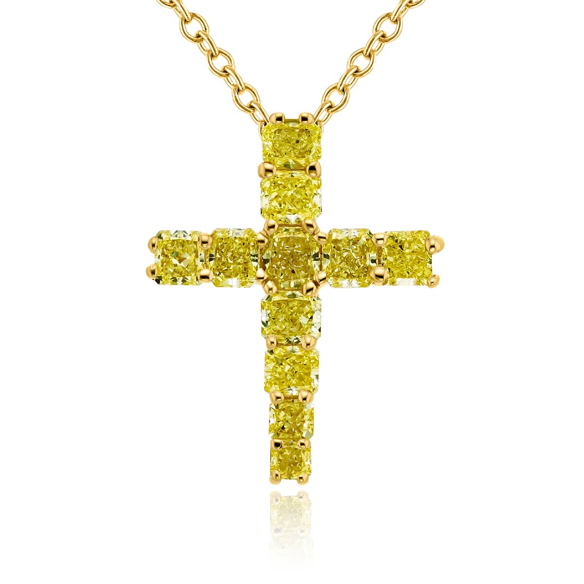 18K Yellow Gold Radiant-Cut Fancy Yellow Diamond Cross Pendant