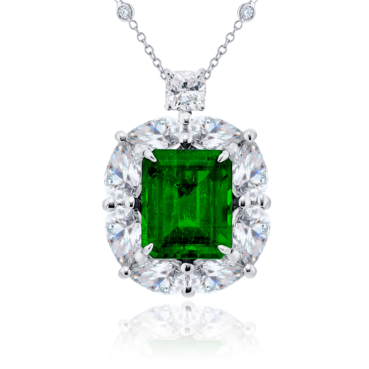 Platinum Emerald-Cut Emerald Certified Pendant