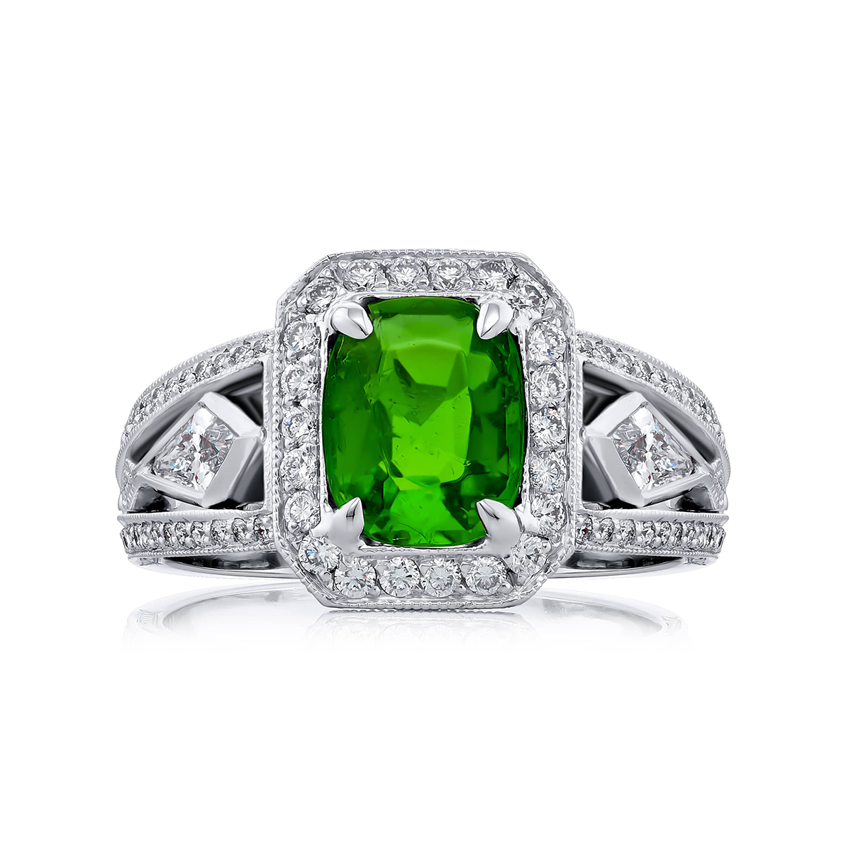 Platinum Cushion-Cut Colombian Vivid Emerald Certified Micro Pave Ring