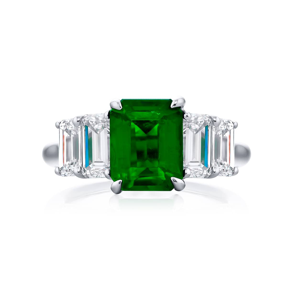 Platinum Emerald-Cut Vivid Emerald Certified Ring