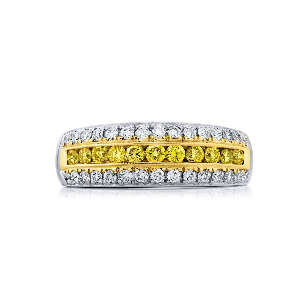 Platinum and 18K Yellow Gold Round Fancy Yellow Diamond Single-Row Micro Pav? Band