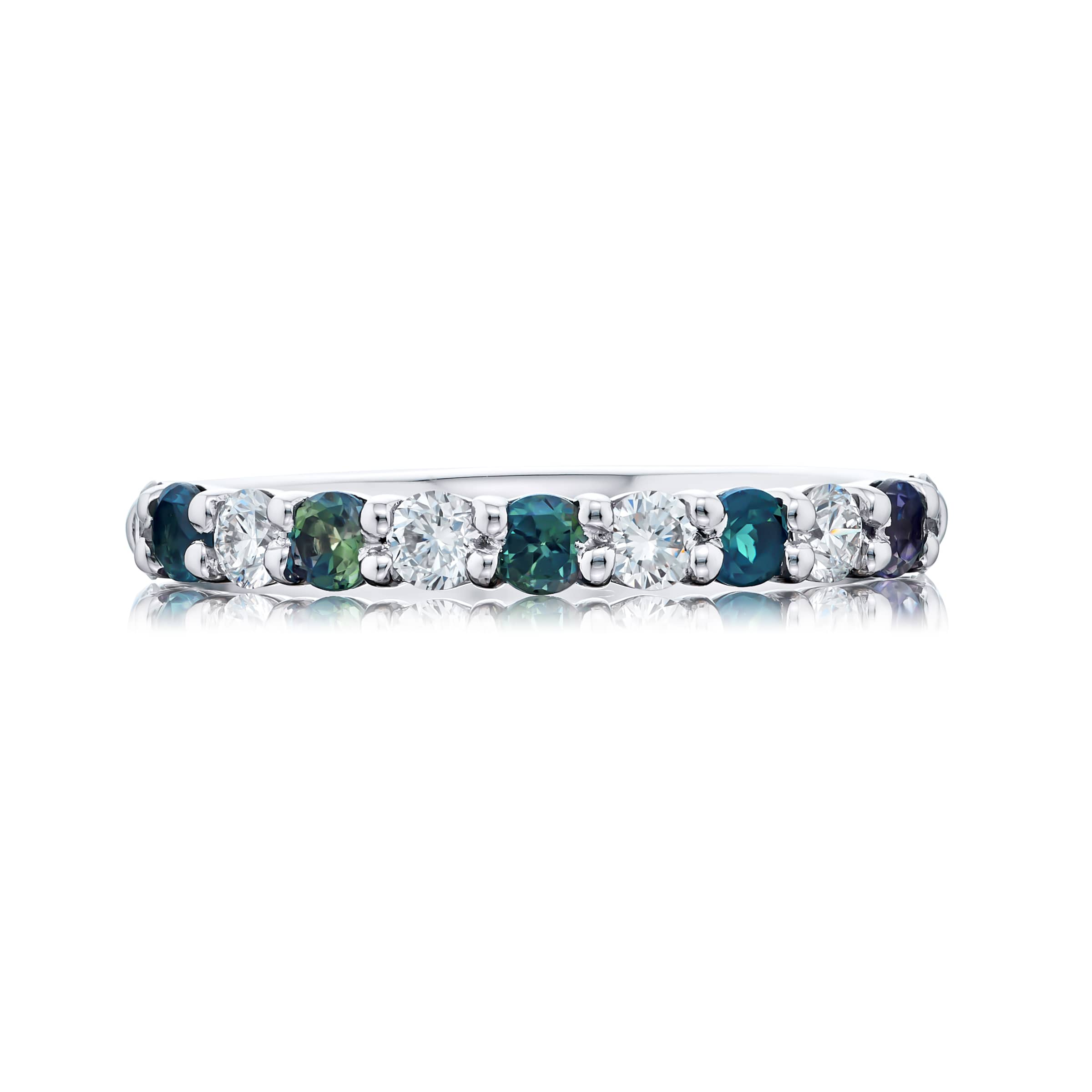Platinum Round Alexandrite and Diamond Single-Row Band
