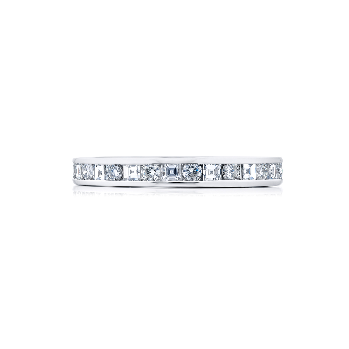 Platinum Square Emerald-Cut and Round Diamond Channel Set Eternity Band