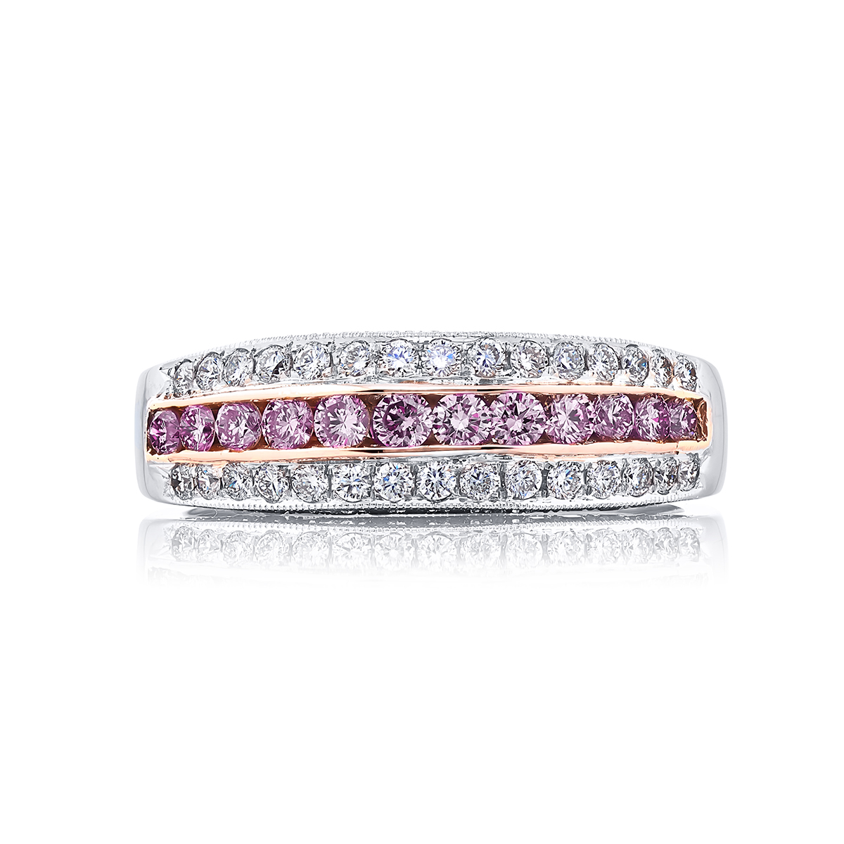 Platinum and 18K Pink Gold Round Diamond Single-Row Micro Pav? Band