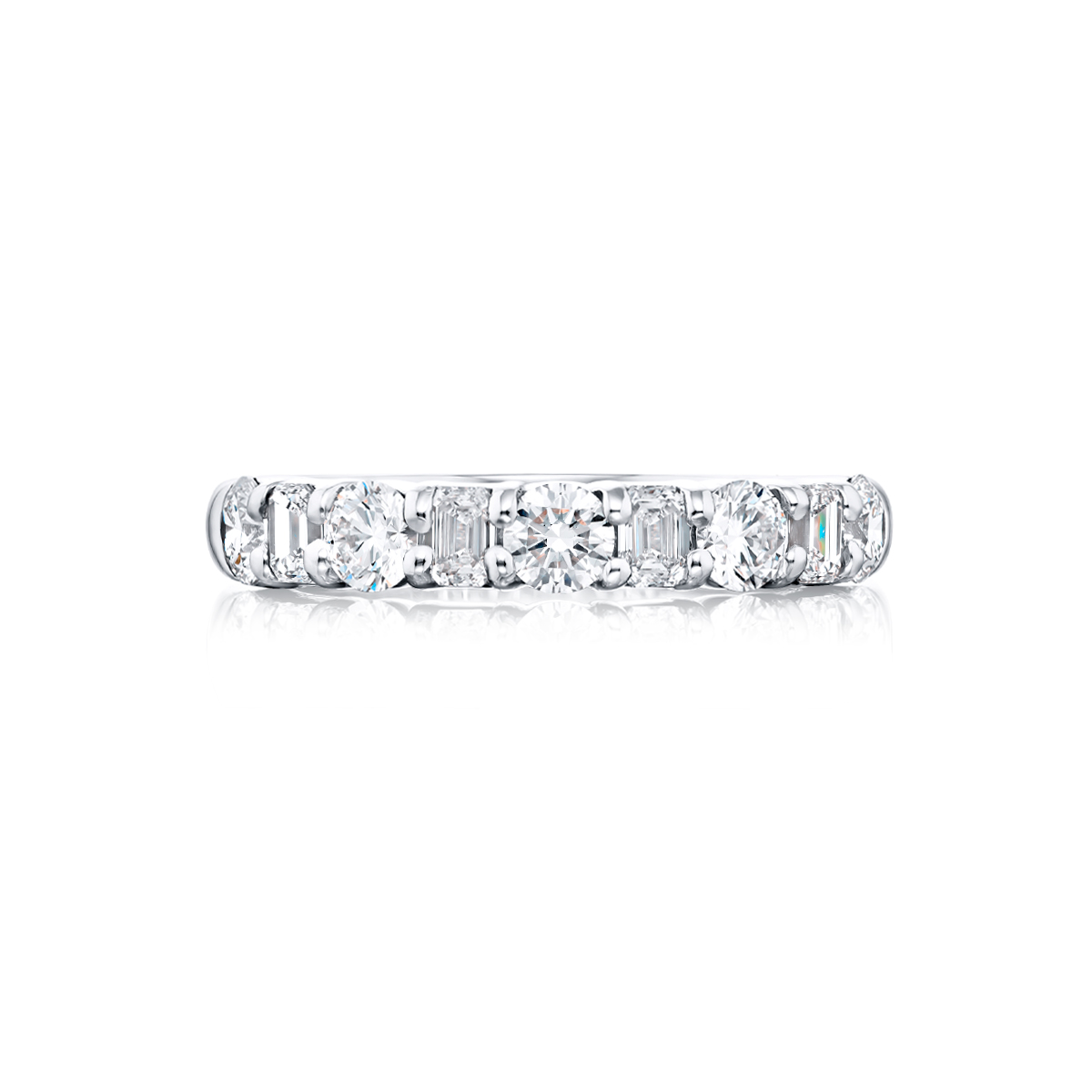 Platinum Emerald-Cut and Round Diamond Single-Row Band