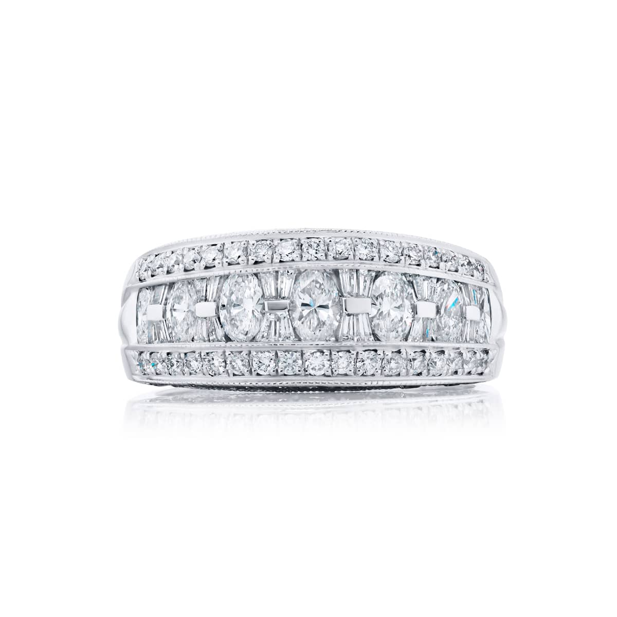 Platinum Marquise and Tapered Baguette Diamond Single-Row Channel Set Micro Pav? Band