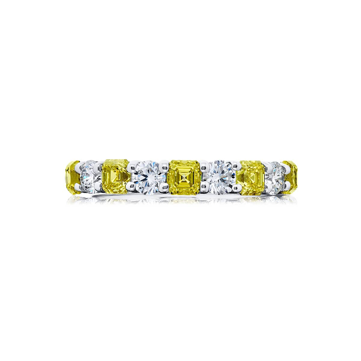 Platinum and 18K Yellow Gold Round Fancy Yellow Diamond Single-Row Band