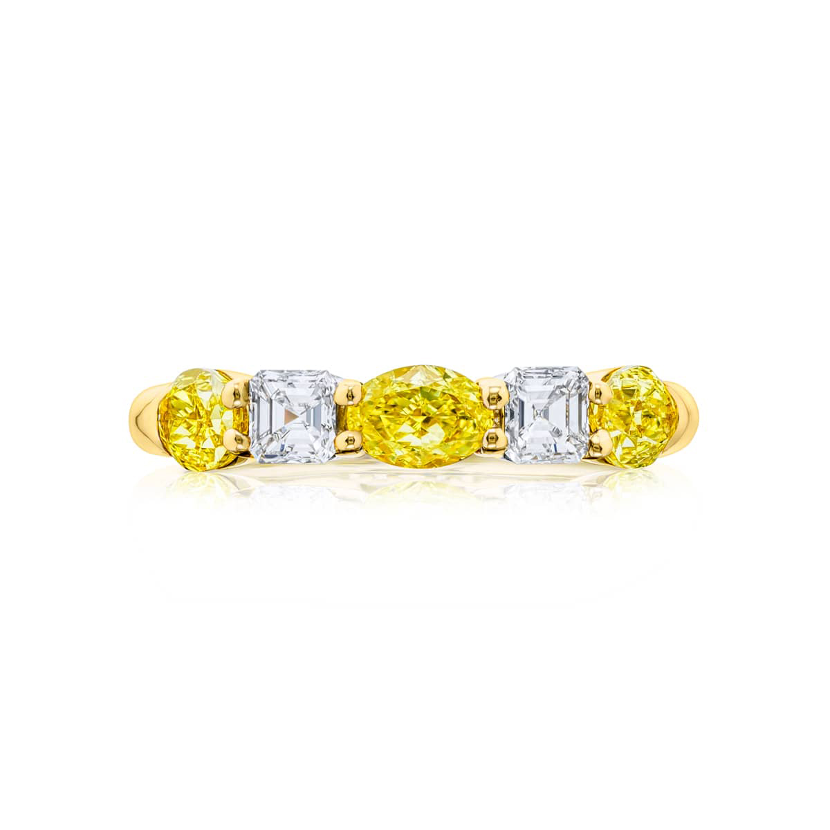 18K Yellow Gold Square Emerald-Cut Fancy Yellow Diamond Single-Row East-West Band