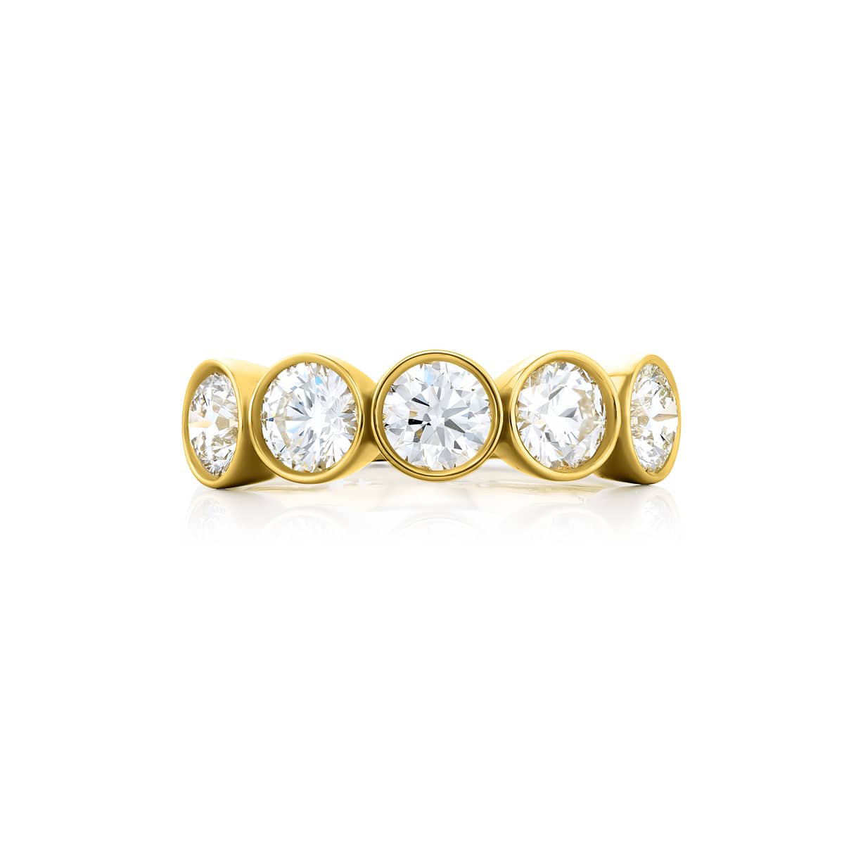18K Yellow Gold Round Diamond Single-Row Bezel Set Band