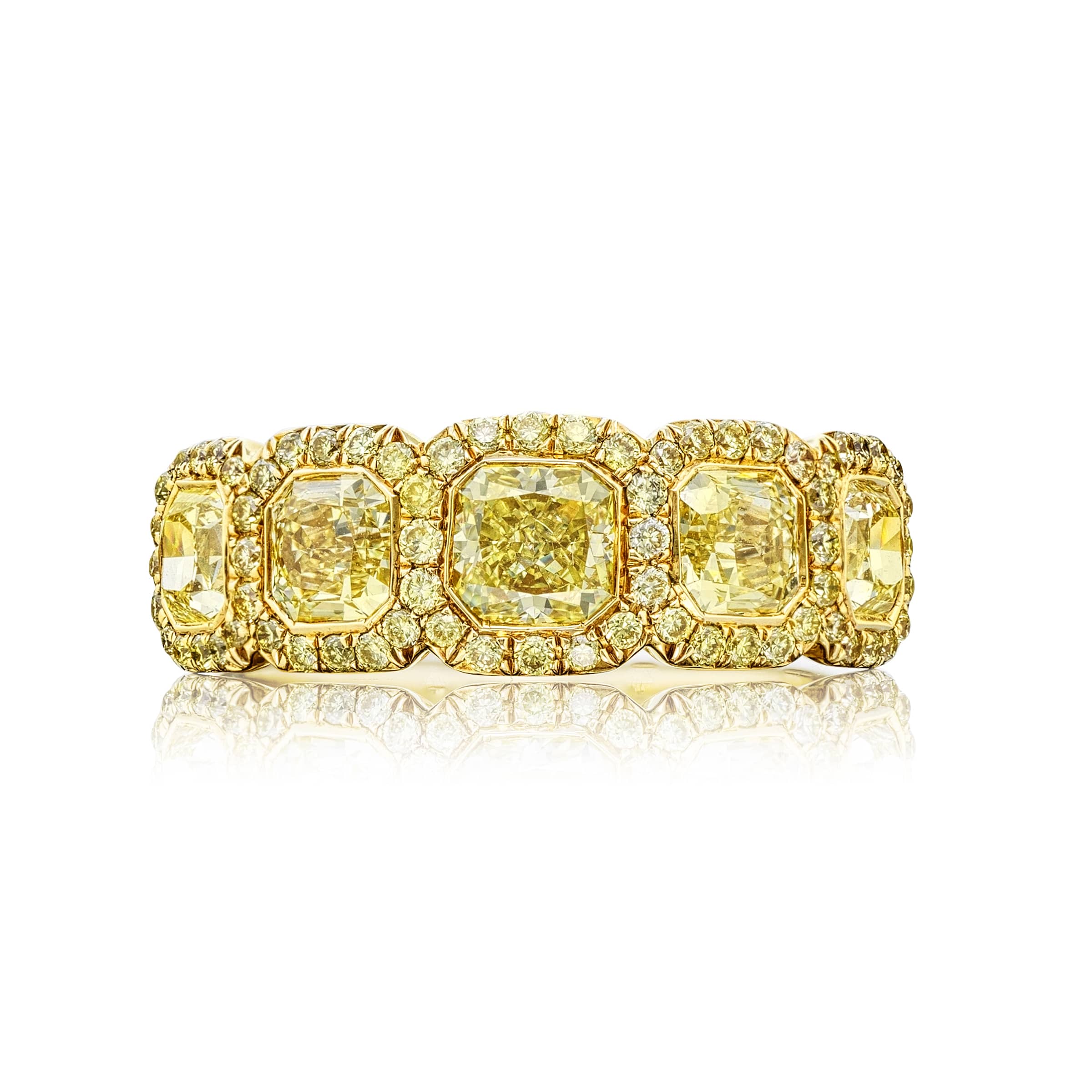 18K Yellow Gold Cushion-Cut Fancy Yellow Diamond Single-Row Bezel Set Micro Pav? Band