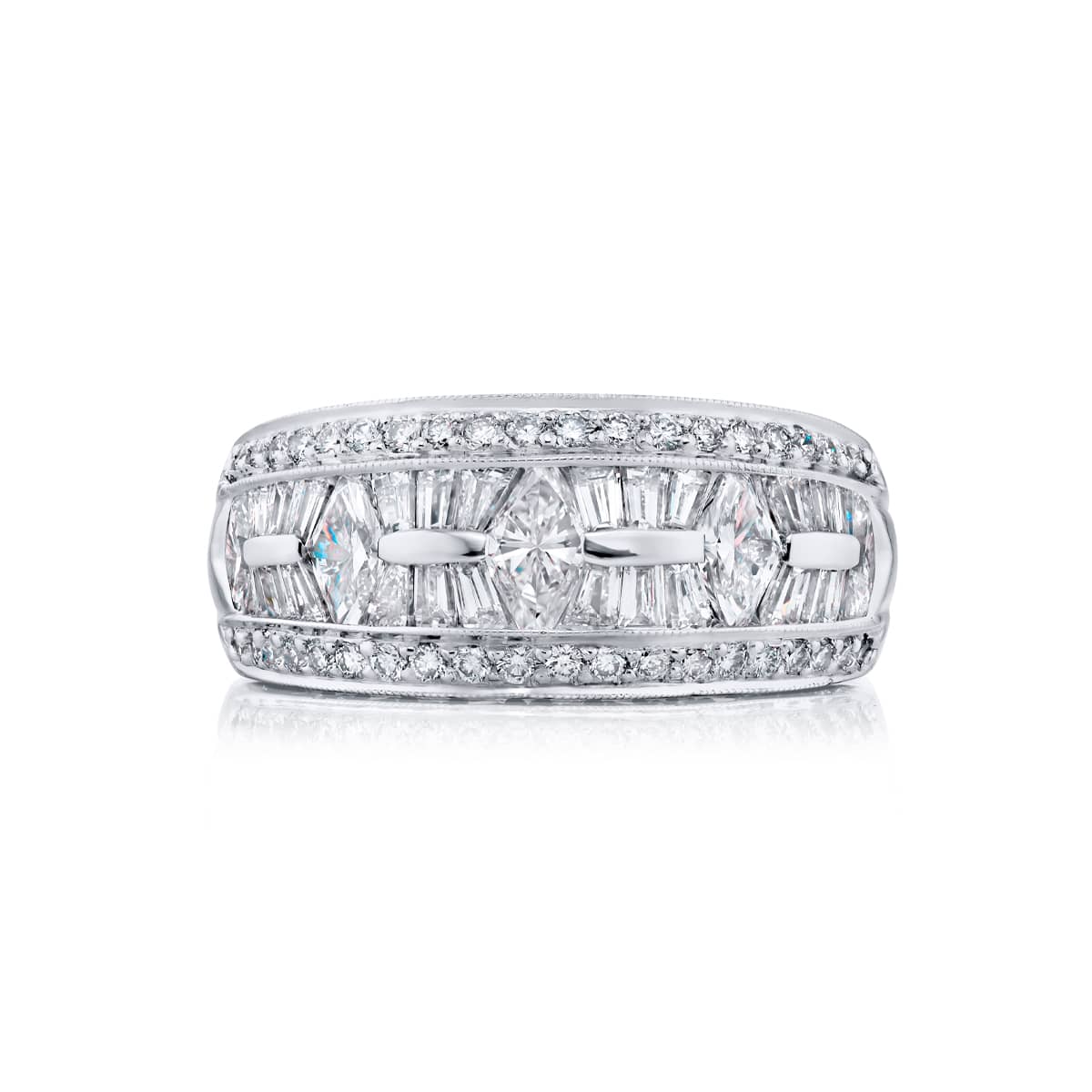Platinum Marquise Diamond Single-Row Channel Set Micro Pav? Band