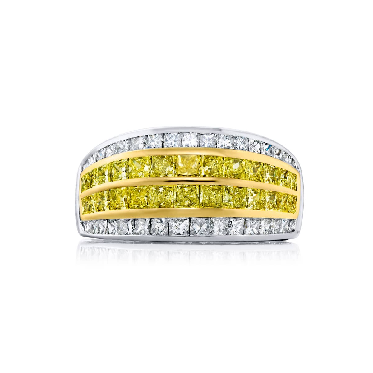 Platinum and 18K Yellow Gold Princess-Cut Fancy Yellow Diamond Two-Row Band