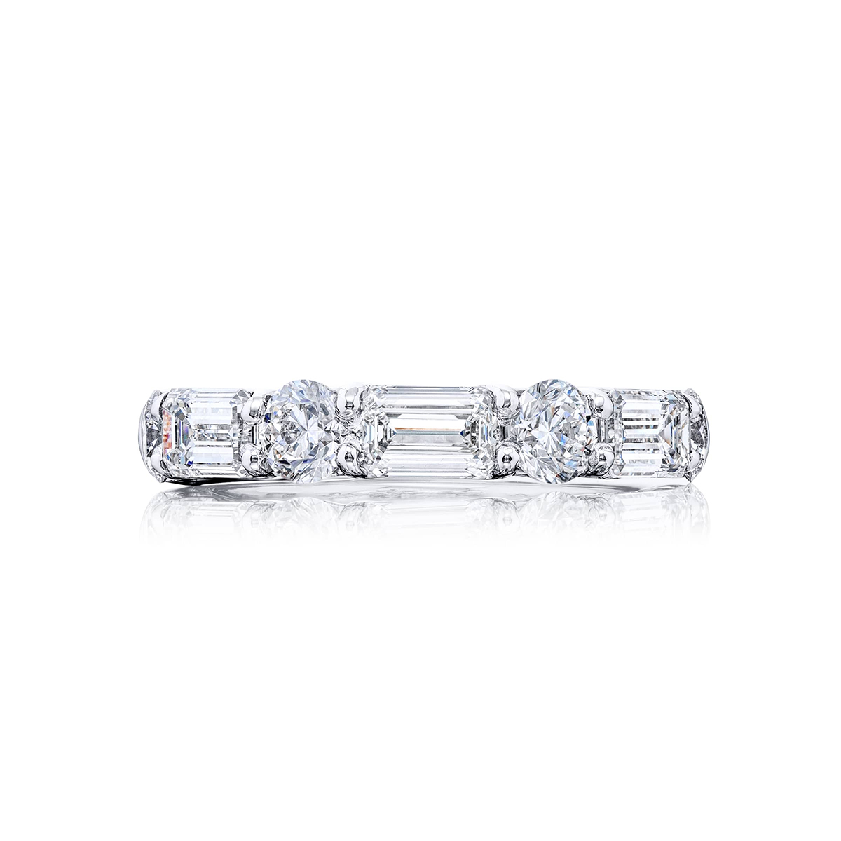 Platinum Emerald-Cut and Round Diamond Single-Row East-West Band