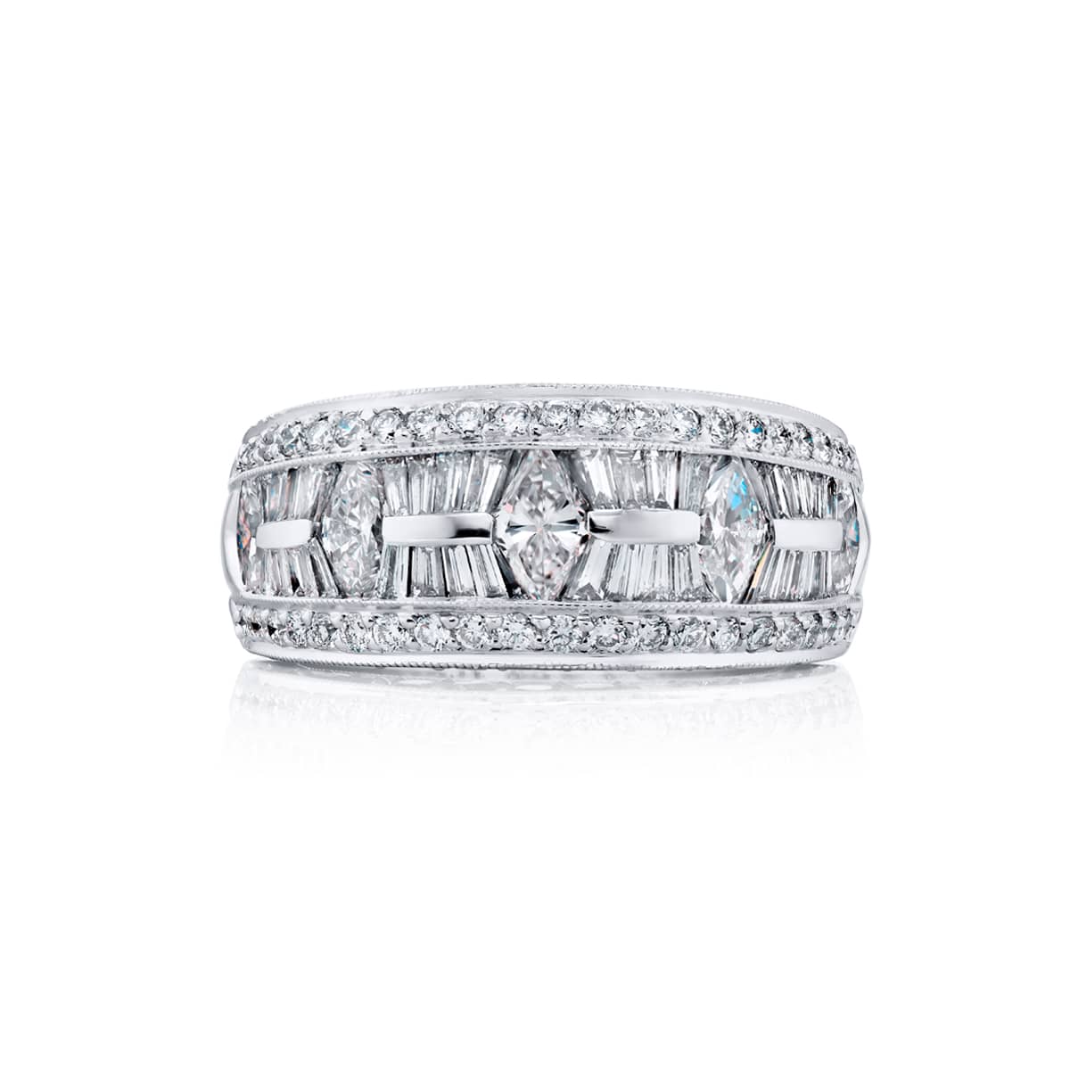 Platinum Marquise Diamond Single-Row Channel Set Micro Pav? Band