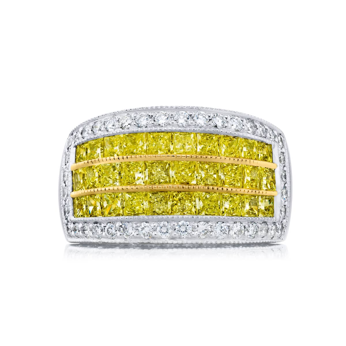 Platinum and 18K Yellow Gold Round Fancy Yellow Diamond Single-Row Micro Pav? Band