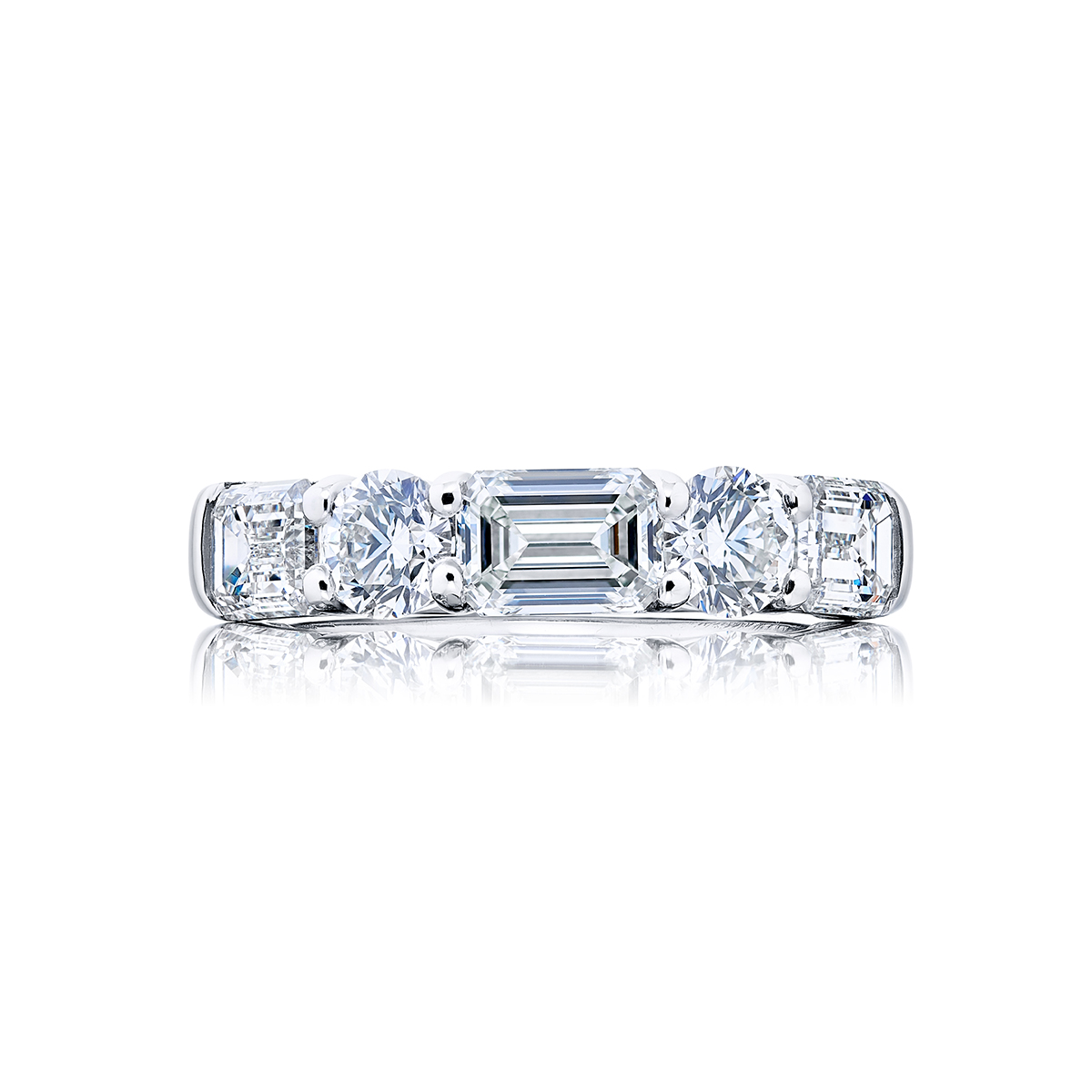 Platinum Emerald-Cut and Round Diamond Single-Row East-West Band