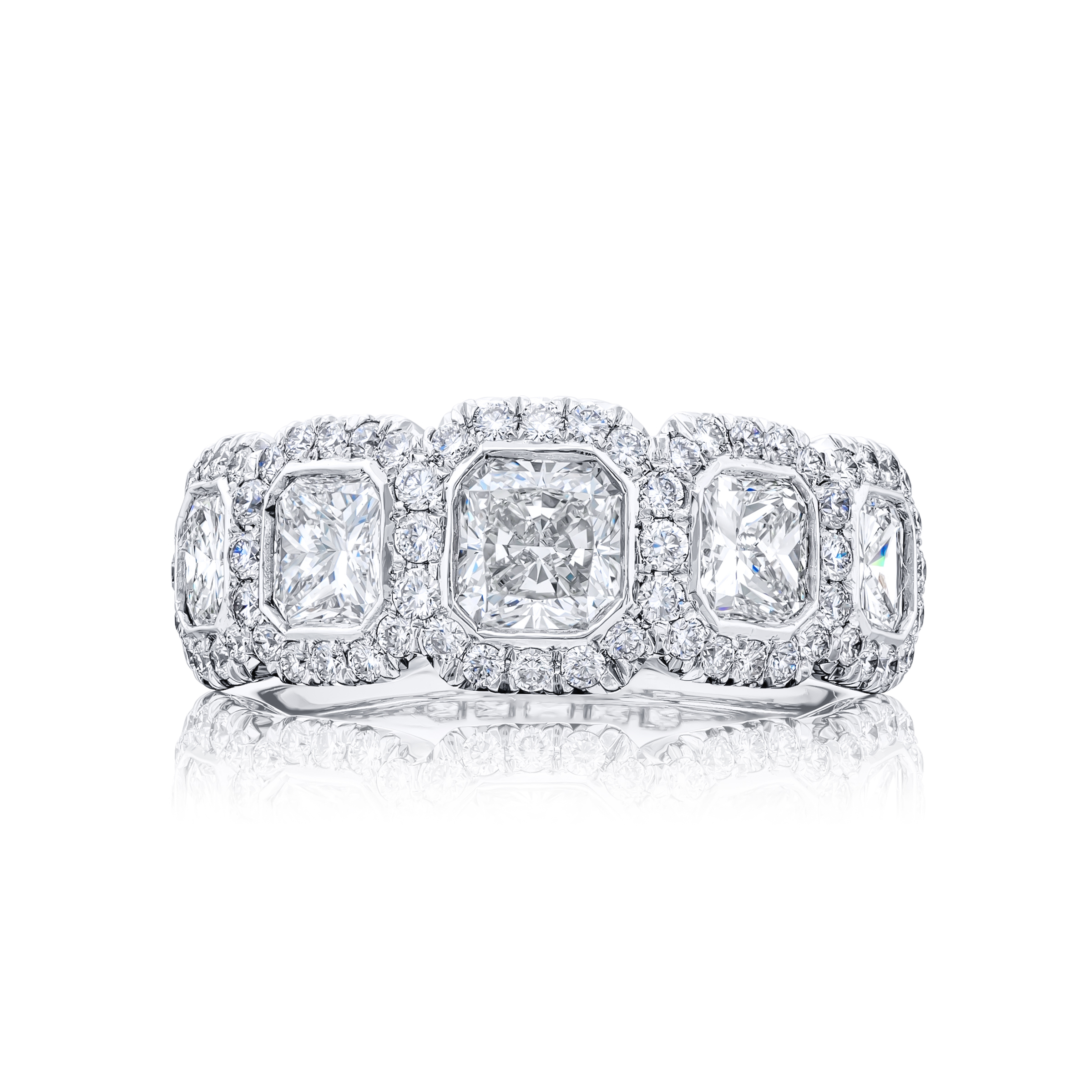 Platinum Radiant-Cut Diamond Single-Row Bezel Set Micro Pav? Band