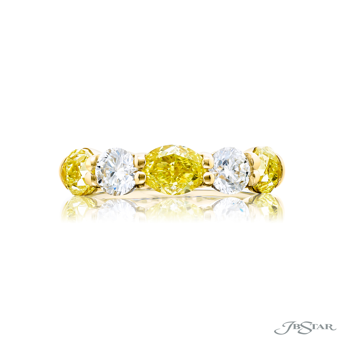 Platinum and 18K Yellow Gold Round Fancy Yellow Diamond Single-Row East-West Band