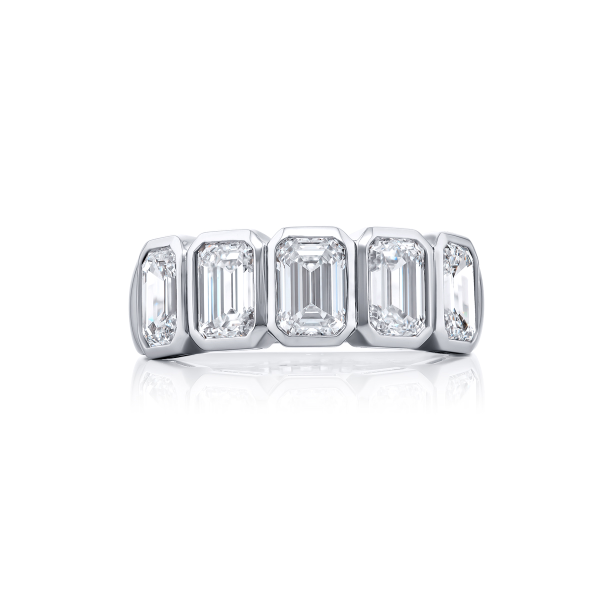 Platinum Emerald-Cut Diamond Single-Row Bezel Set GIA Certified Band