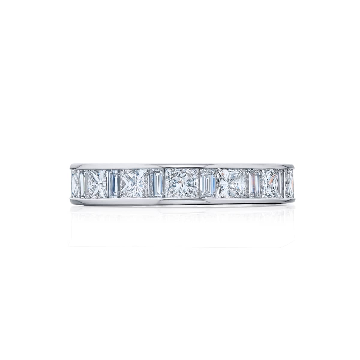 Platinum Princess-Cut and Straight Baguette Diamond Eternity Band