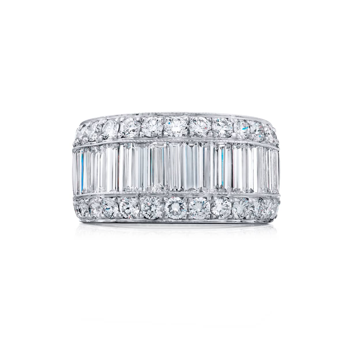 Platinum Straight Baguette Diamond Single-Row Channel Set Micro Pav? Band