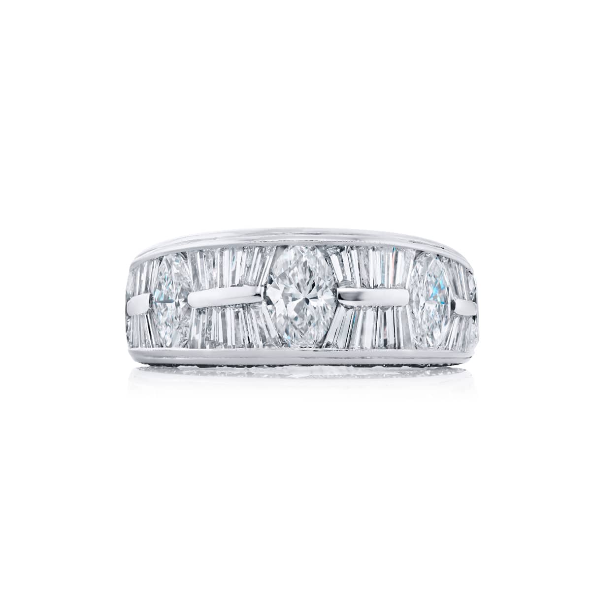 Platinum Marquise and Tapered Baguette Diamond Single-Row Channel Set Micro Pav? Band