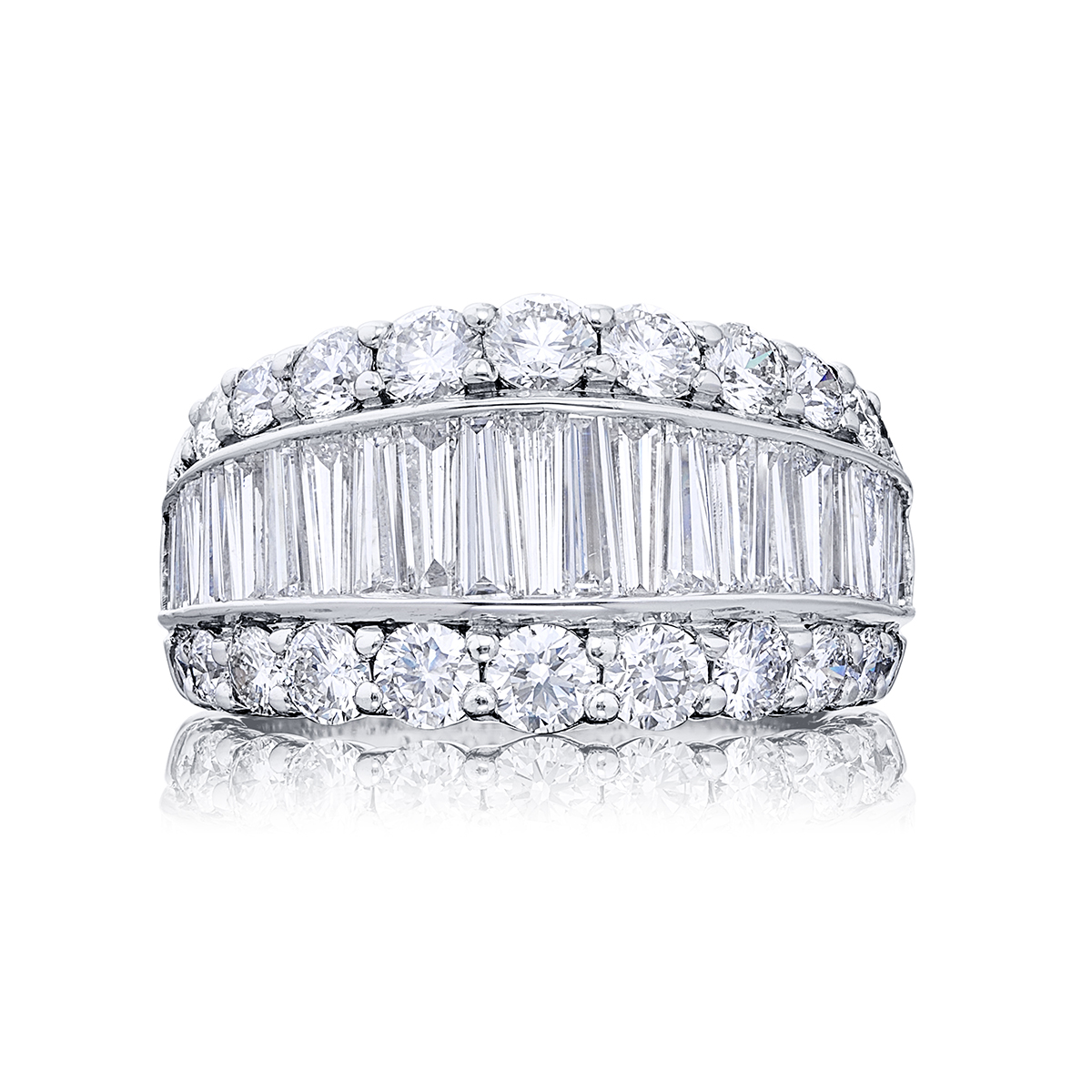 Platinum Straight Baguette Diamond Three-Row Channel Set Band