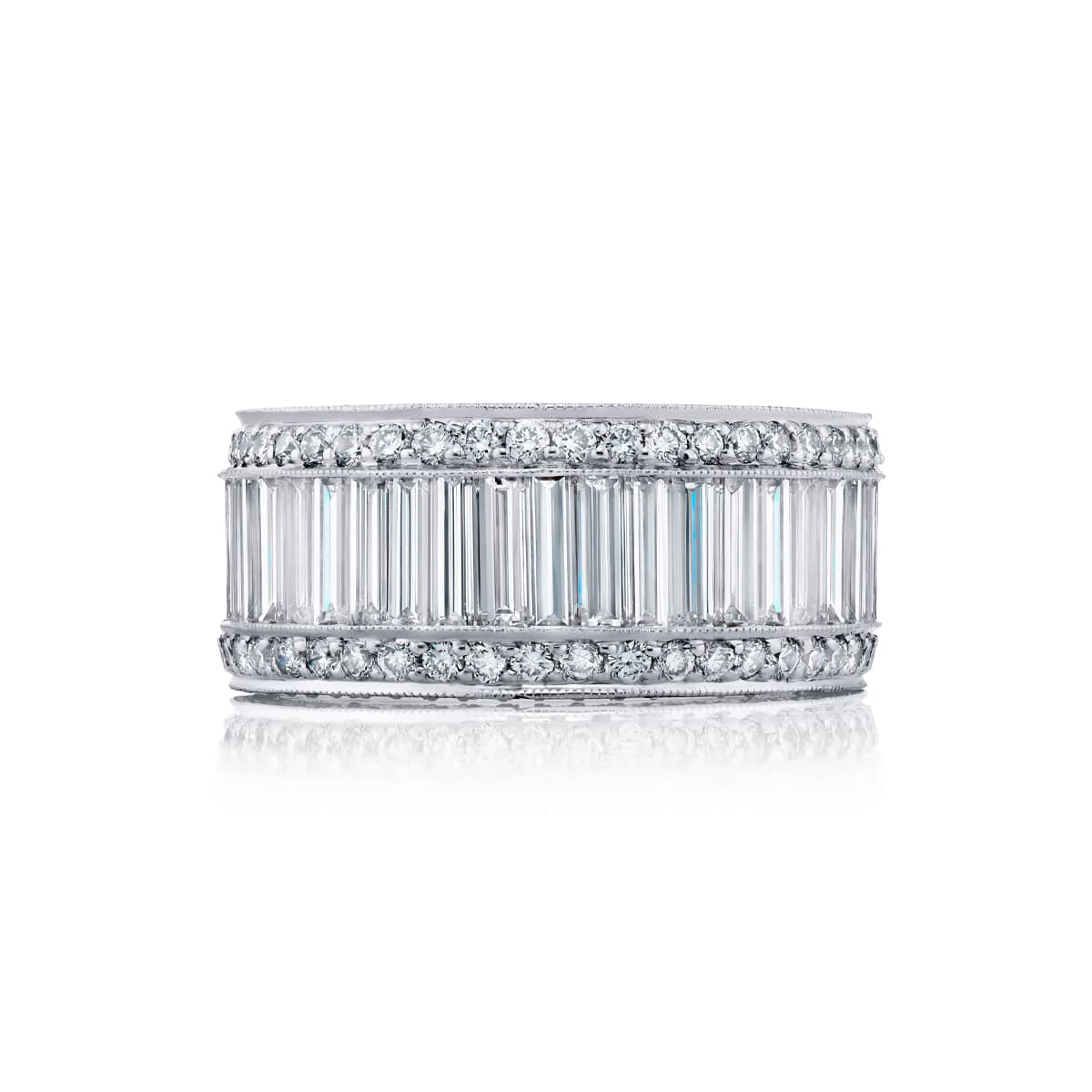 Platinum Straight Baguette Diamond Single-Row Channel Set Micro Pav? Band