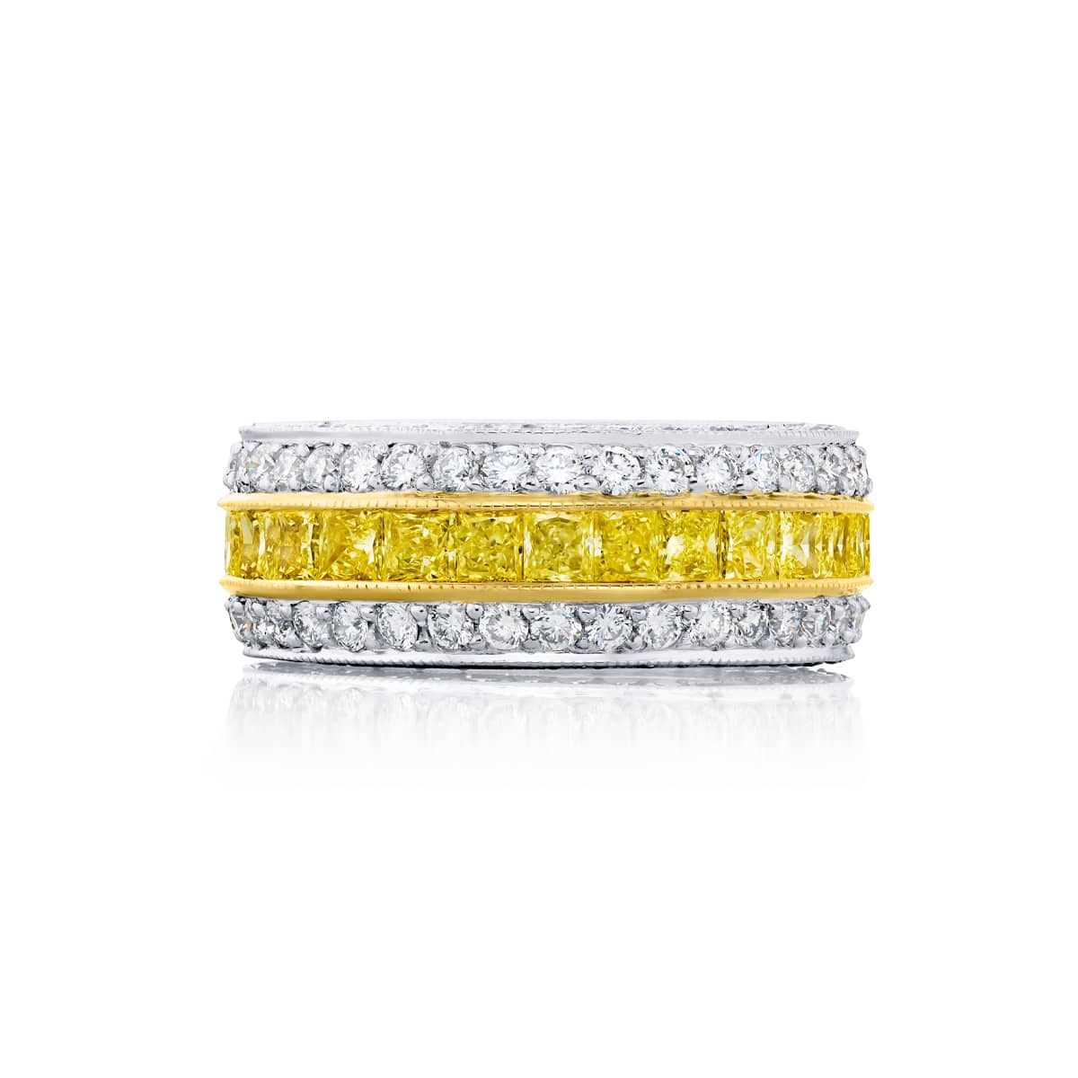 Platinum and 18K Yellow Gold Princess-Cut Fancy Yellow Diamond Eternity Band