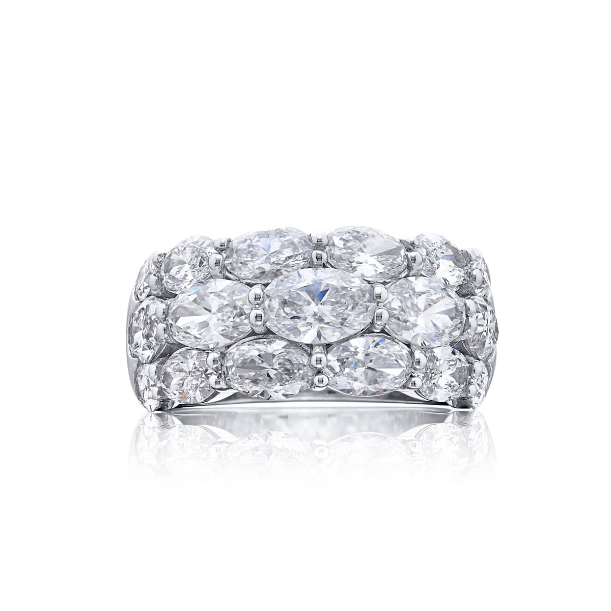 Platinum Oval Diamond Three-Row East-West Band