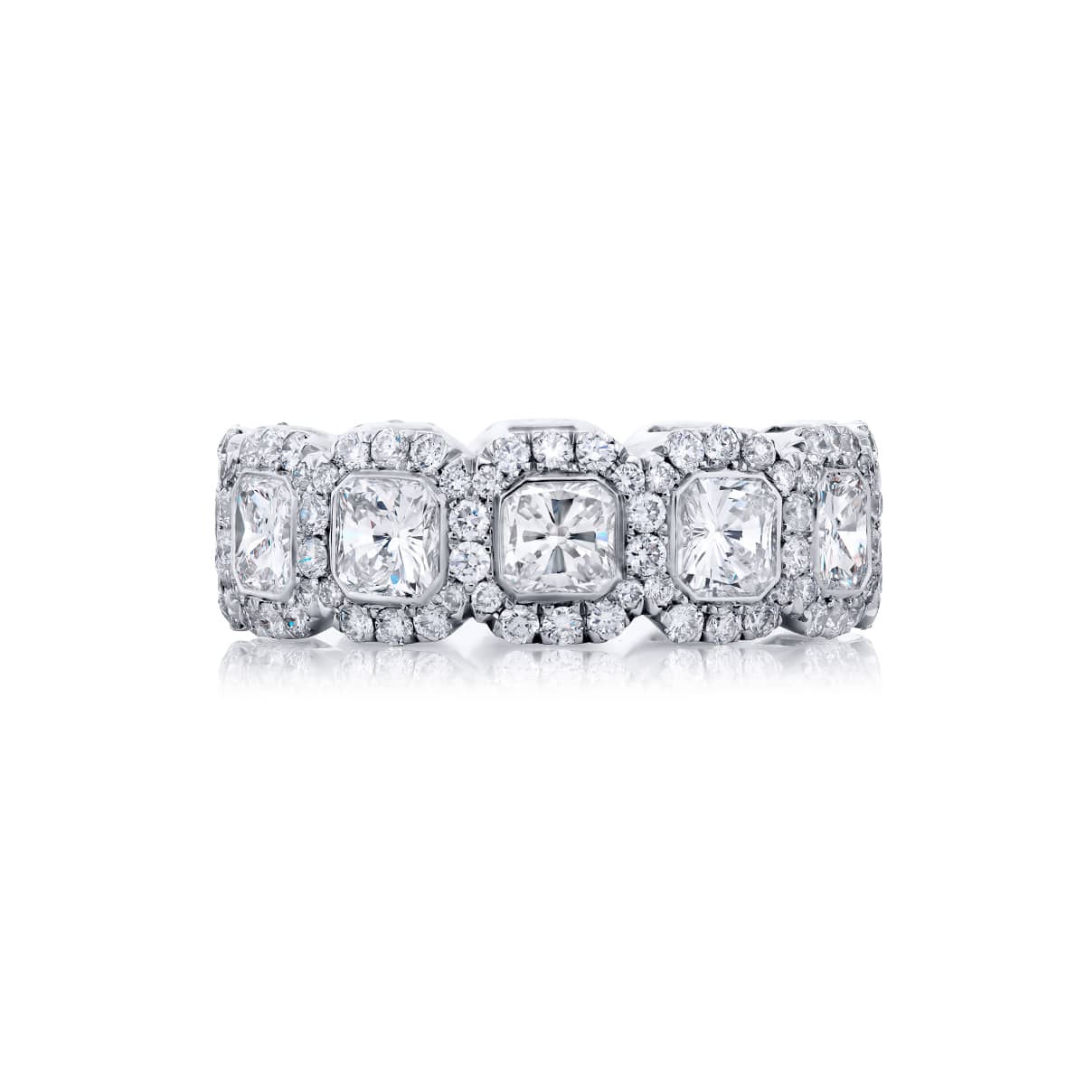 Platinum Radiant-Cut Diamond Micro Pave Bezel Set Eternity Band