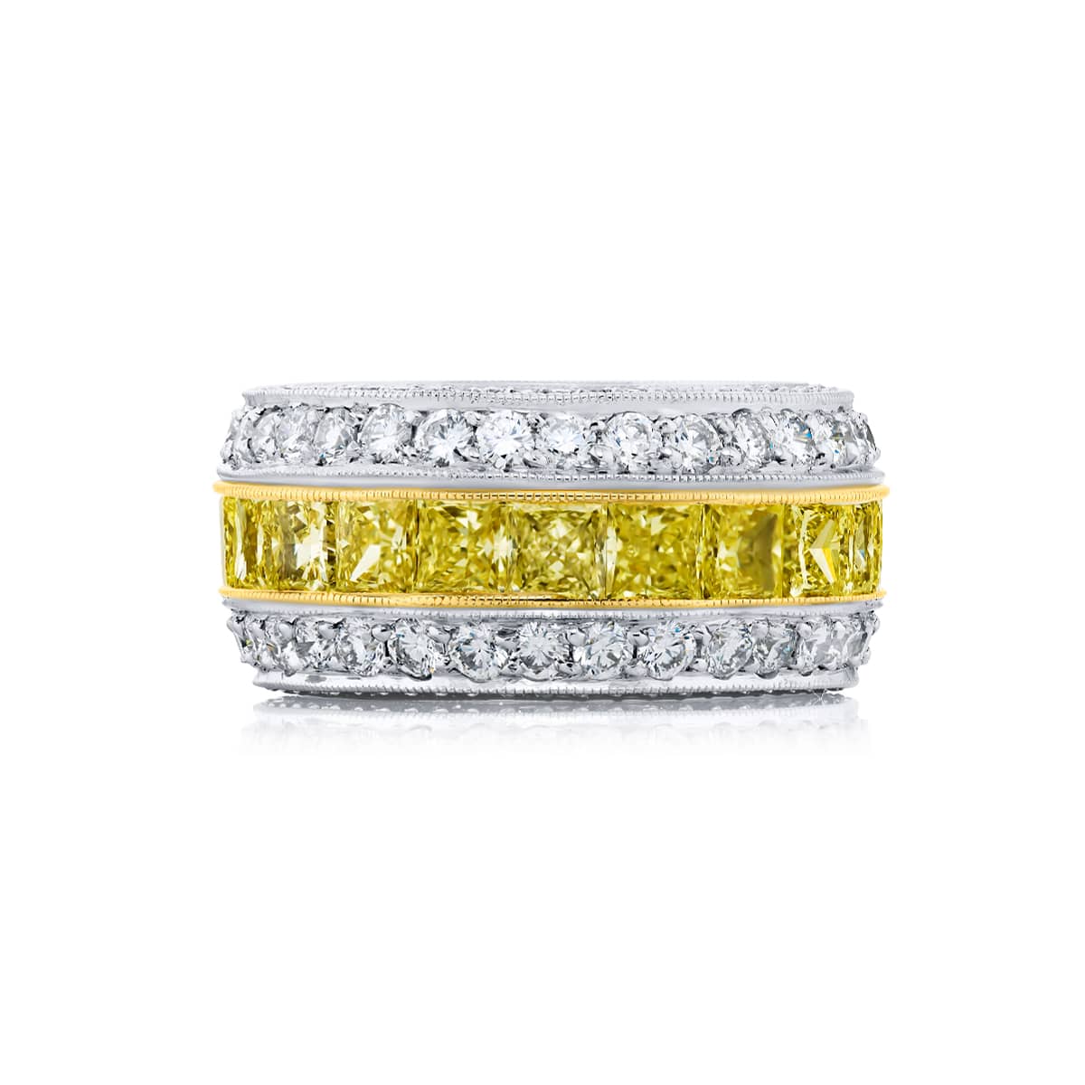 Platinum and 18K Yellow Gold Princess-Cut Fancy Yellow Diamond Micro Pav? Eternity Band