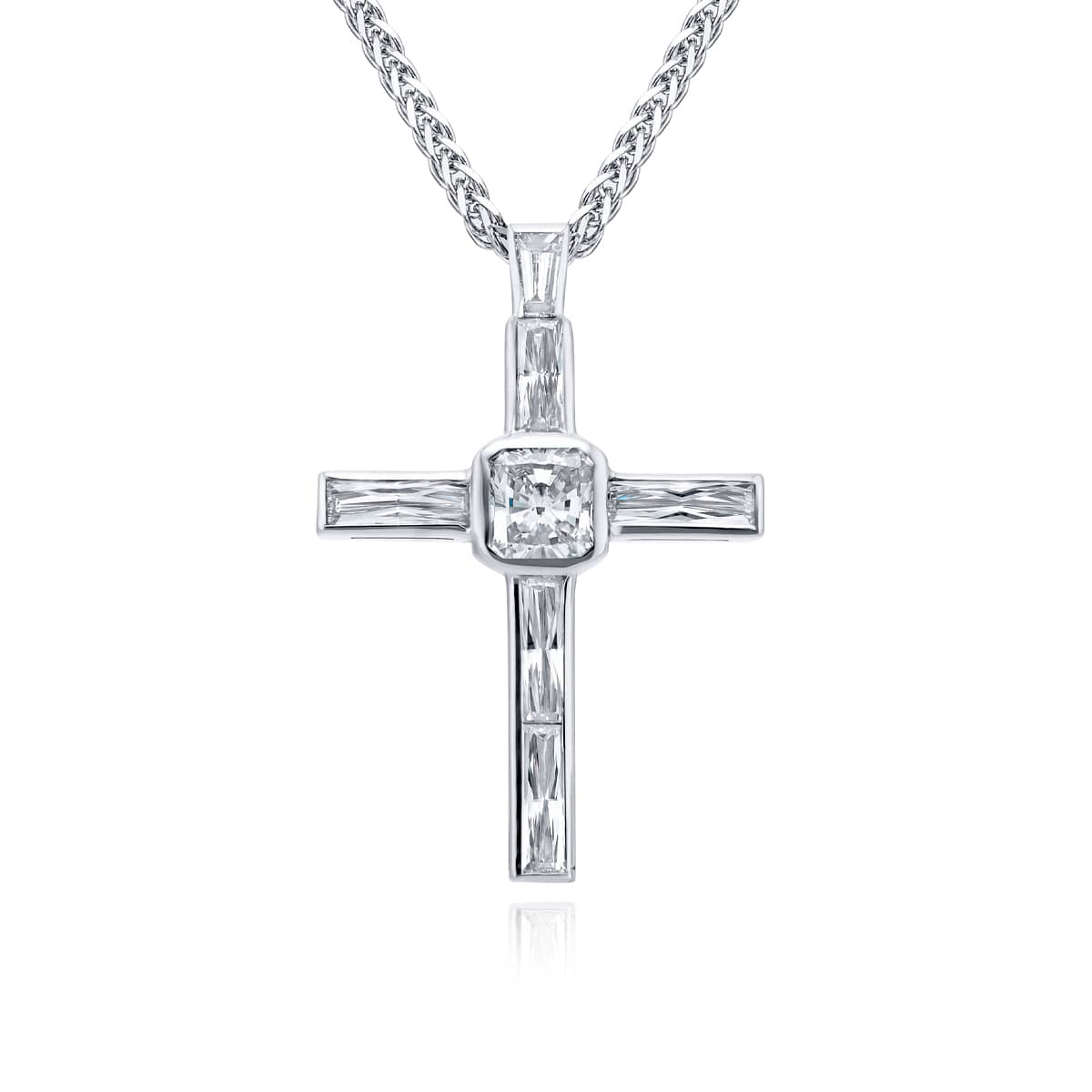 Platinum Radiant-Cut Diamond Bezel Set Cross Pendant