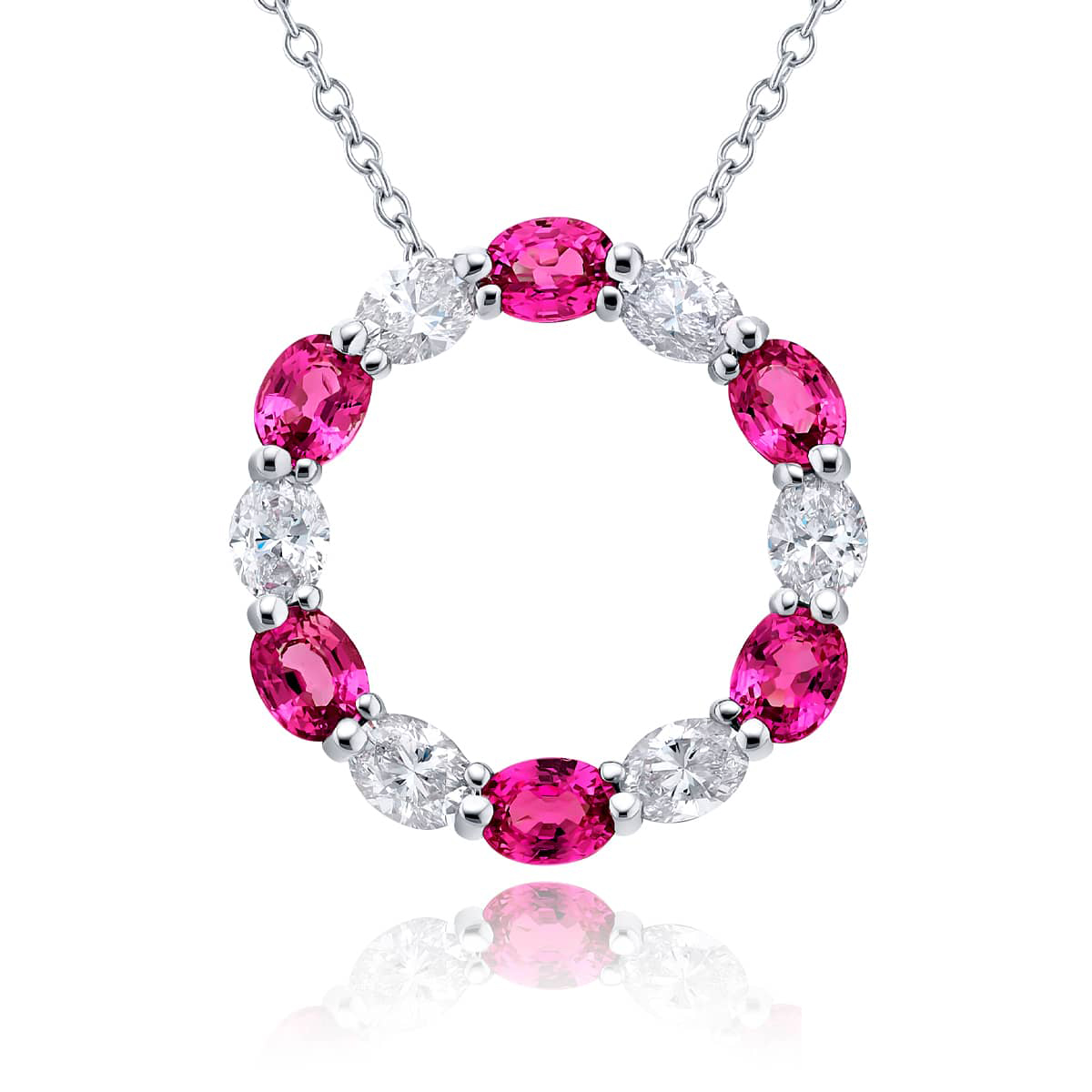 Platinum Oval Pink Sapphire and Diamond Circle Pendant
