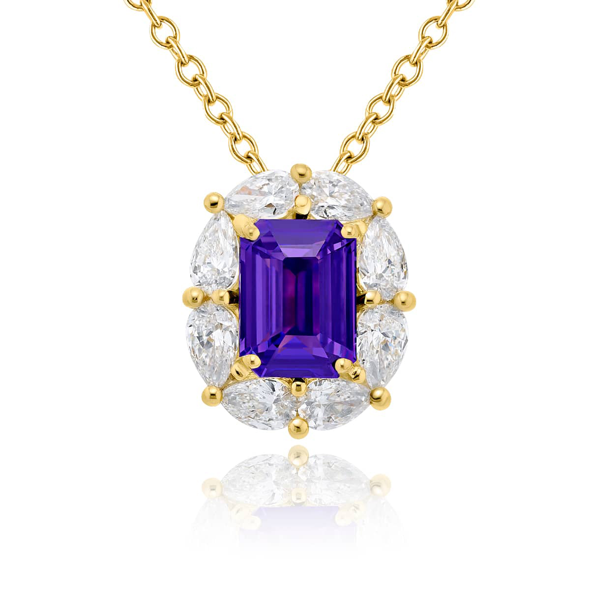 18K Yellow Emerald-Cut Purple Sapphire Certified Pendant