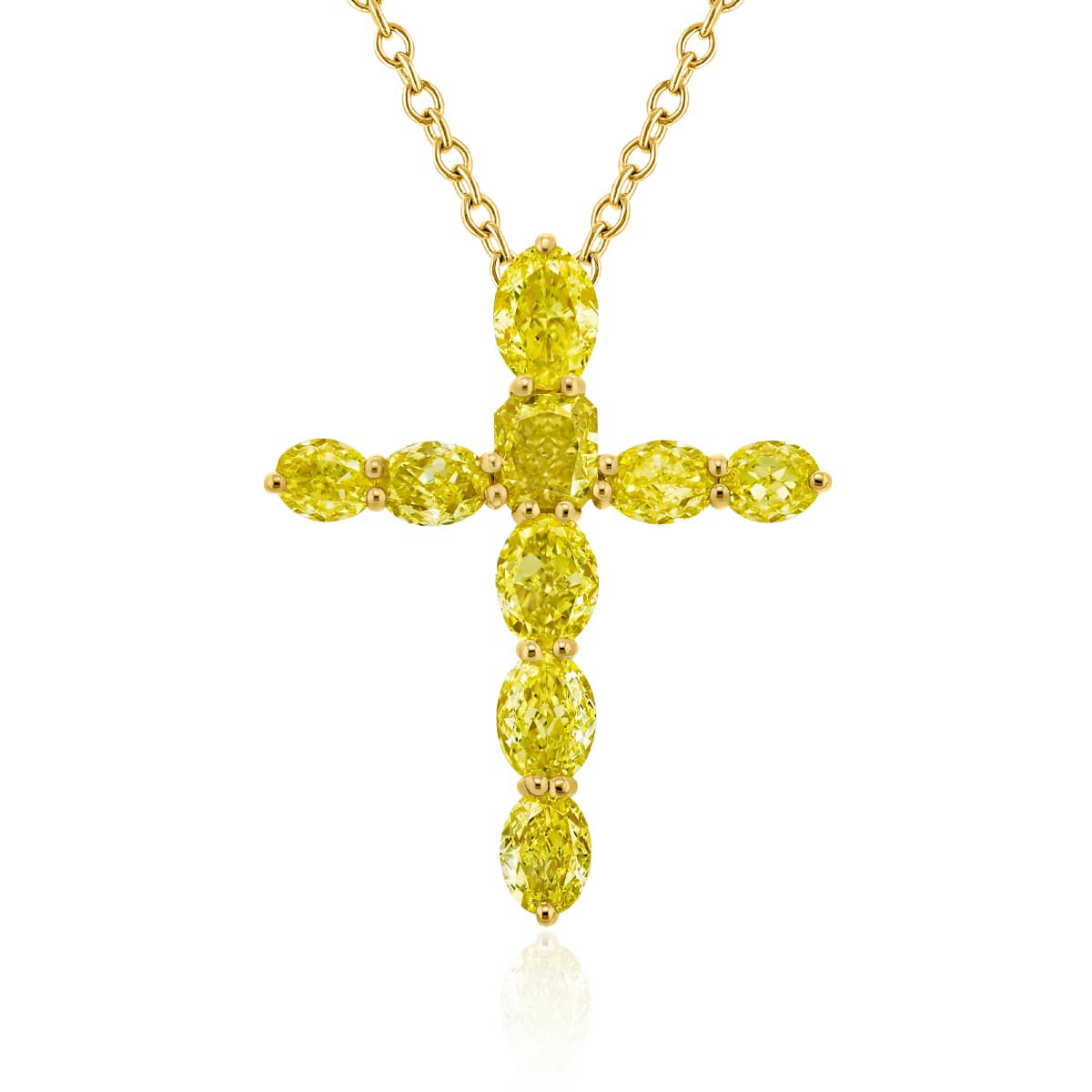 18K Yellow Gold Radiant-Cut and Oval Fancy Yellow Diamond Cross Pendant