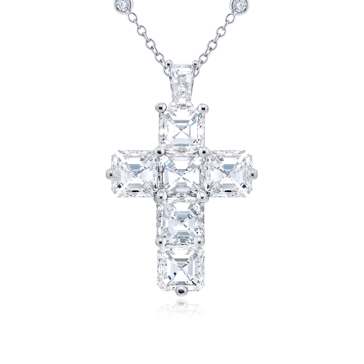 Platinum Square Emerald-Cut Diamond Cross Pendant