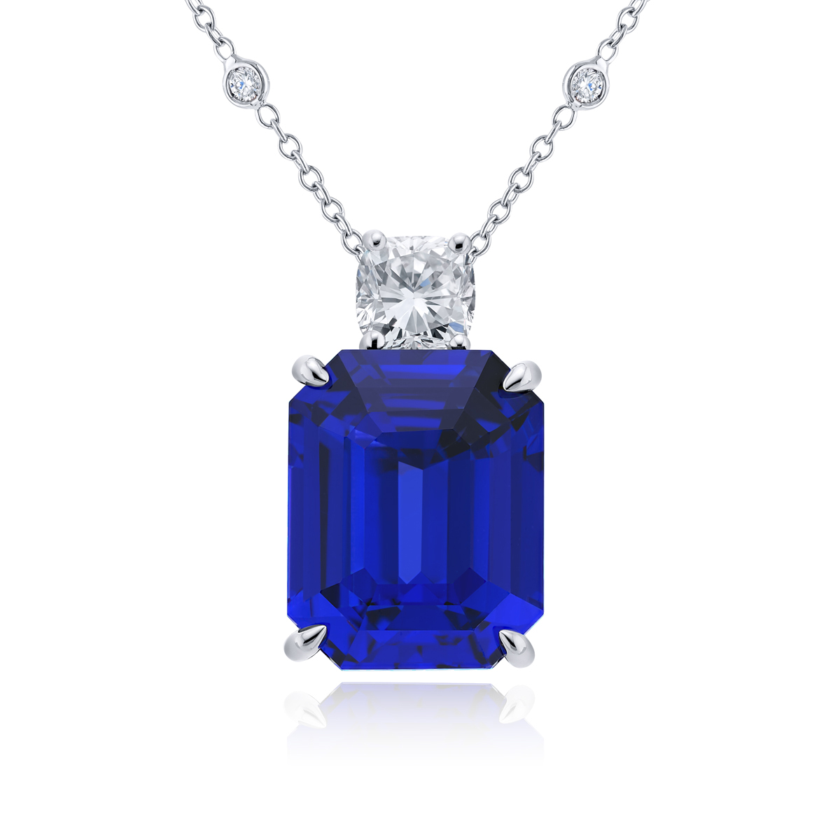 Platinum Emerald-Cut Vivid Sapphire Certified Pendant