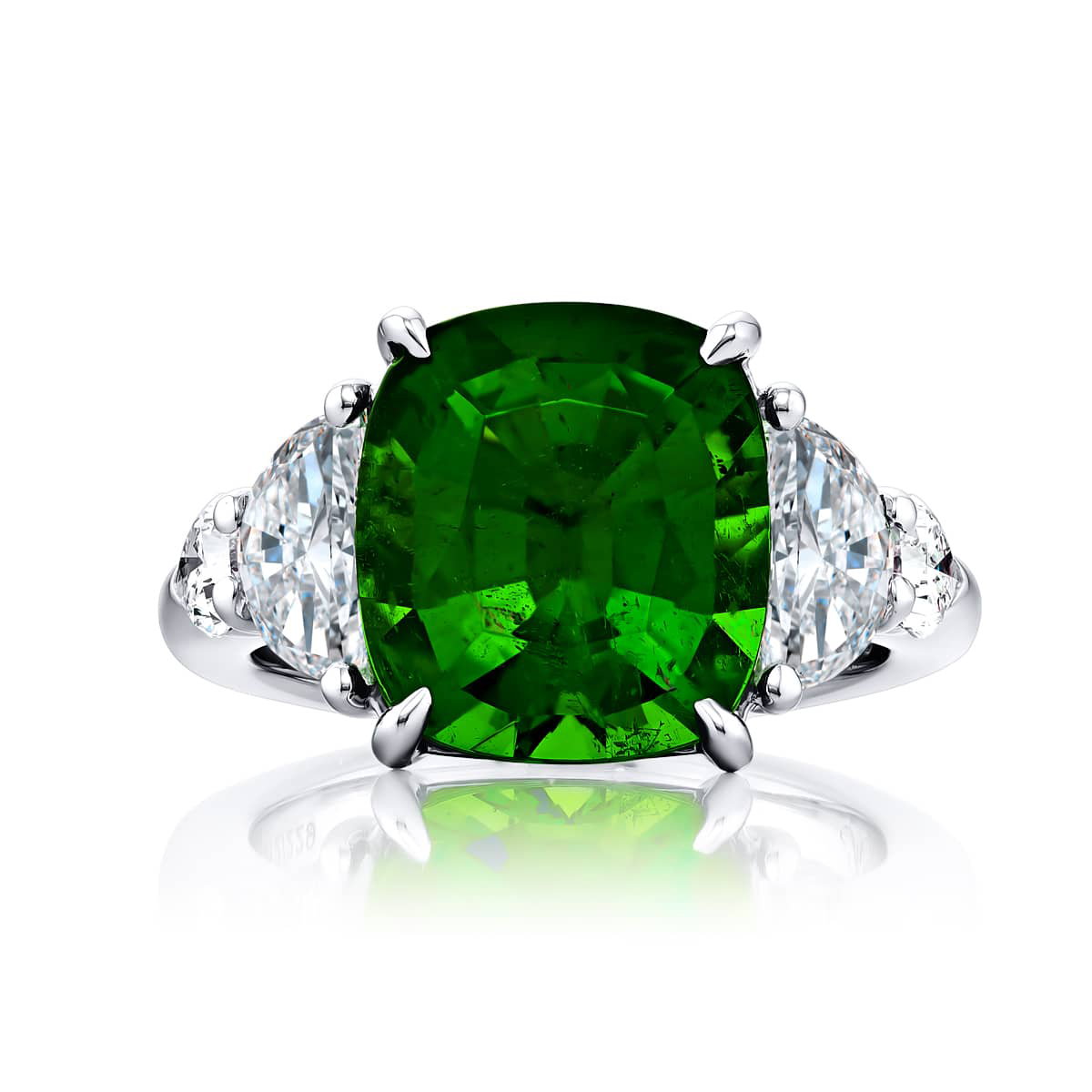 Platinum Emerald-Cut Vivid Emerald Certified Ring