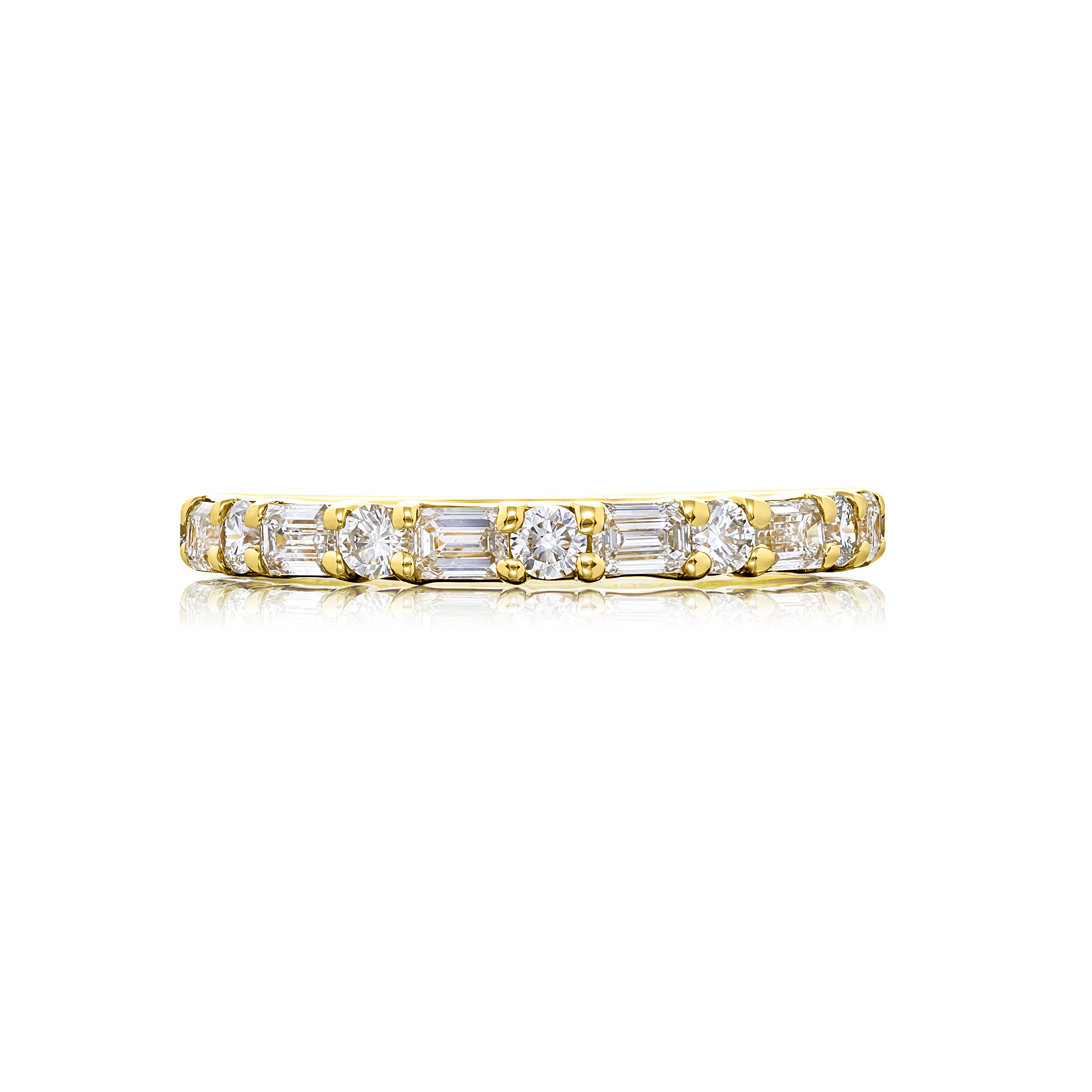 18K Yellow Gold Emerald-Cut and Round Diamond Single-Row East-West Band