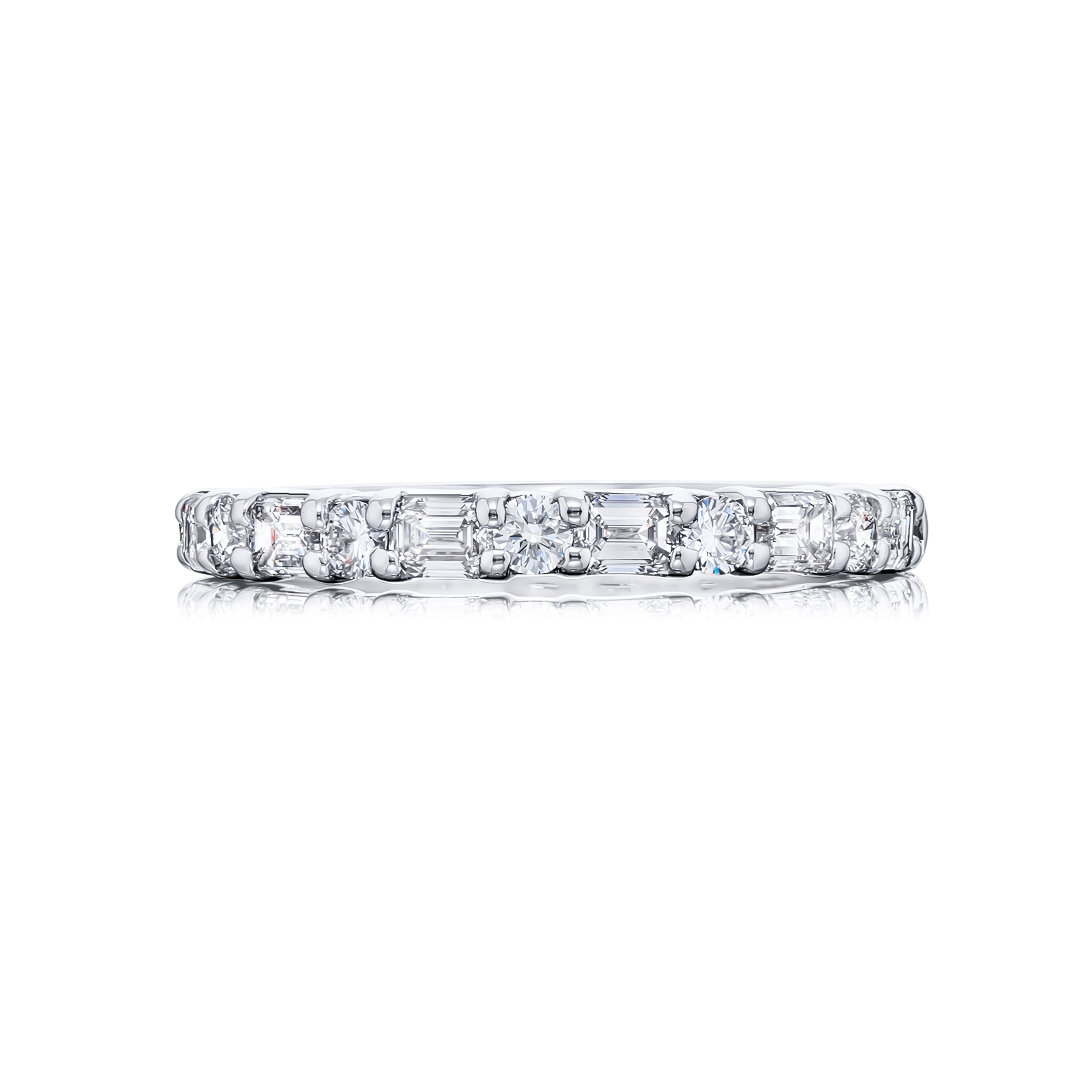 Platinum Emerald-Cut and Round Diamond Single-Row East-West Band