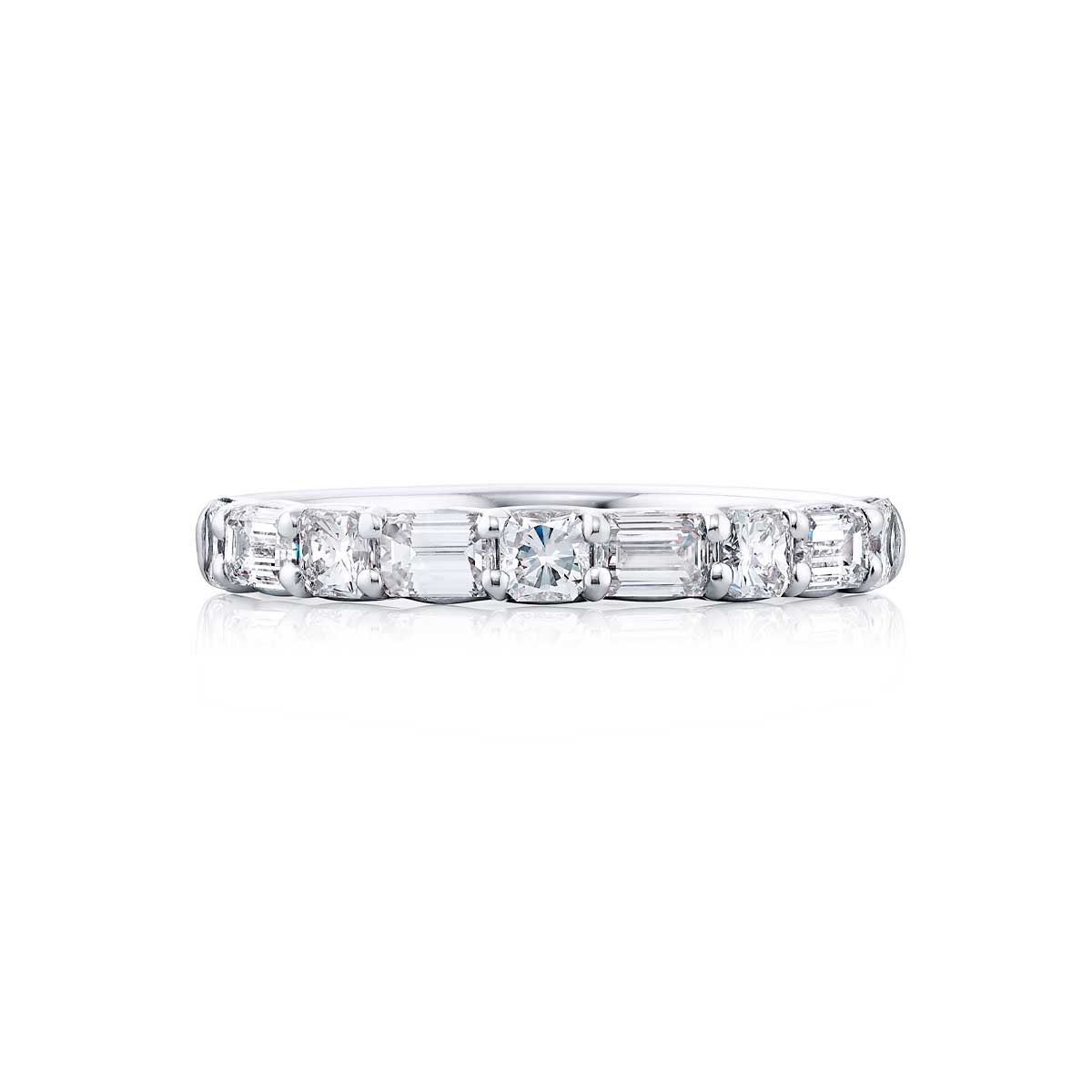 Platinum Emerald-Cut and Radiant-Cut Diamond Single-Row East-West Band