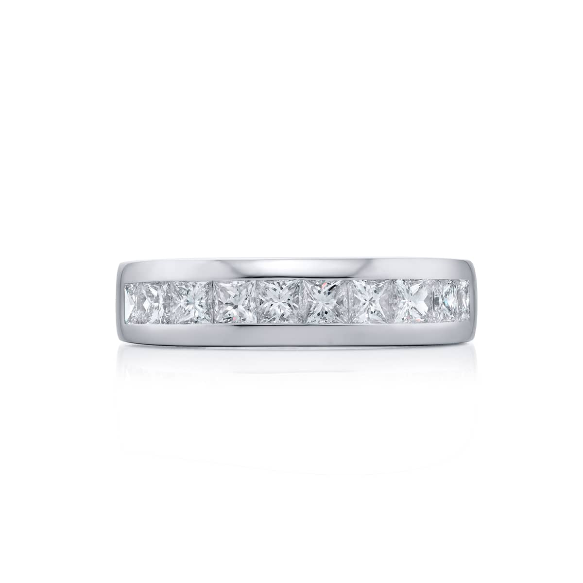 Platinum Princess-Cut Diamond Single-Row Channel Set Men's Wedding Band